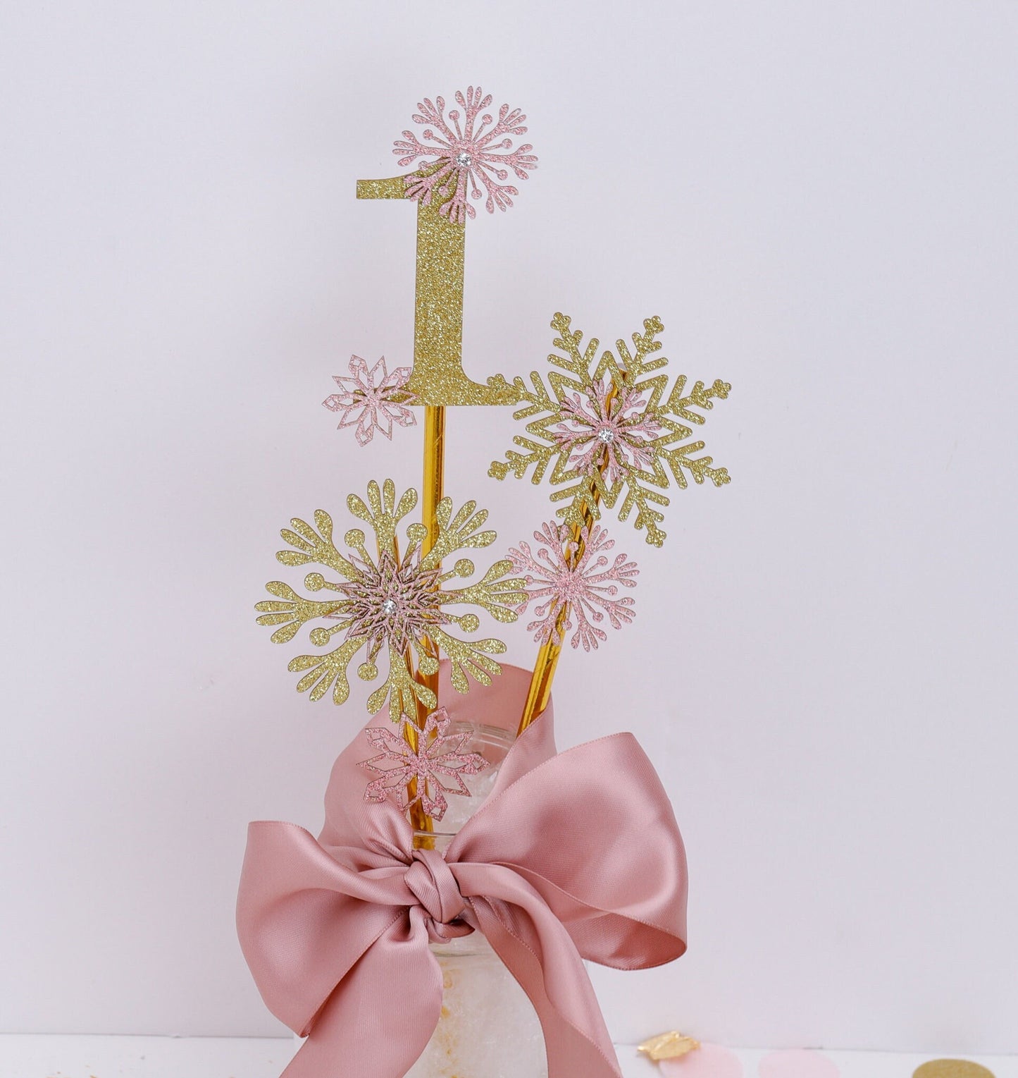 Winter Onederland Birthday Girl, 1st Birthday Girl Centerpiece, Snowflake Decoration, Pink and Gold Snowflake 1st Birthday