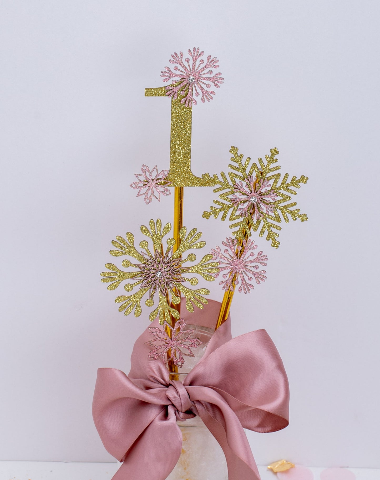Winter Onederland Birthday Girl, 1st Birthday Girl Centerpiece, Snowflake Decoration, Pink and Gold Snowflake 1st Birthday