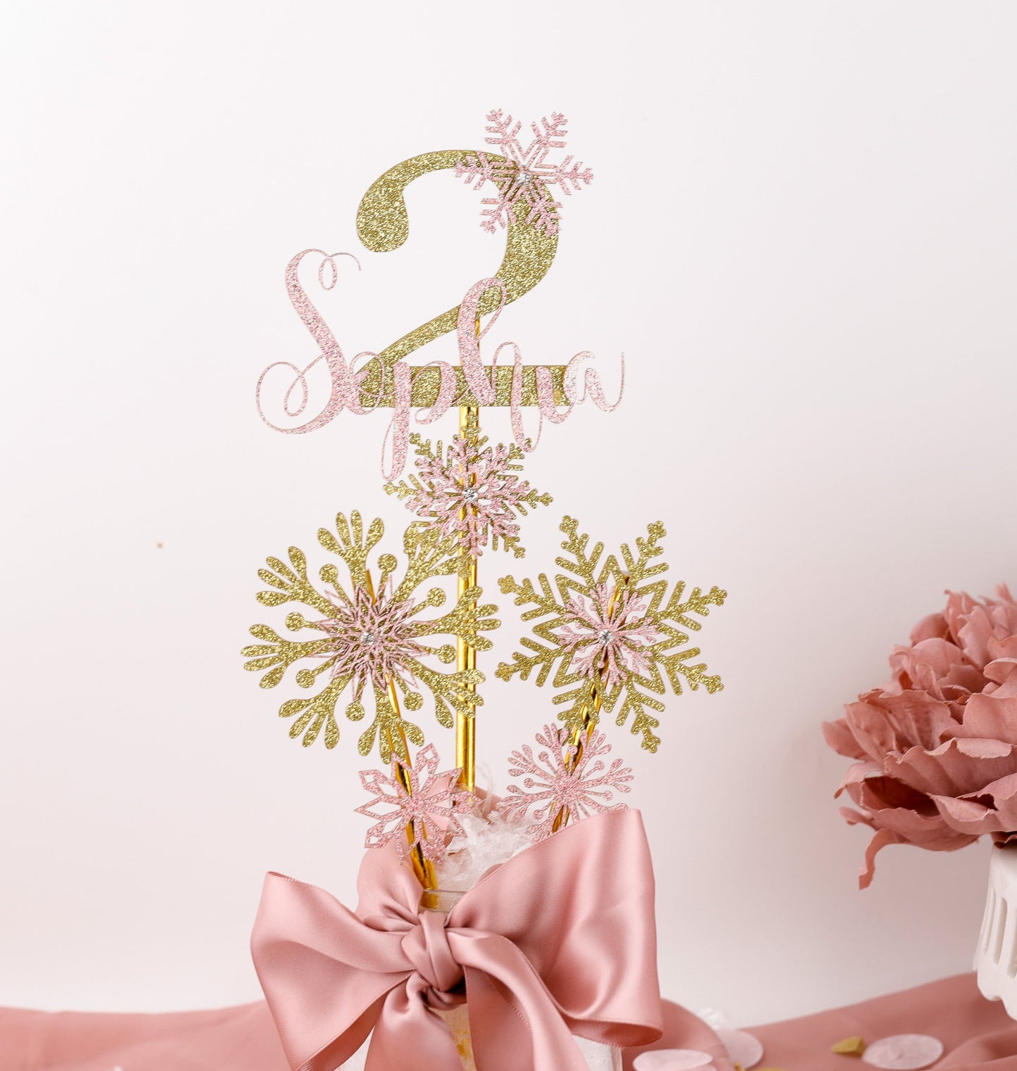 Winter Onederland Birthday Girl, 1st Birthday Girl Centerpiece, Pink and Gold Snowflake Birthday, Custom Birthday Decorations