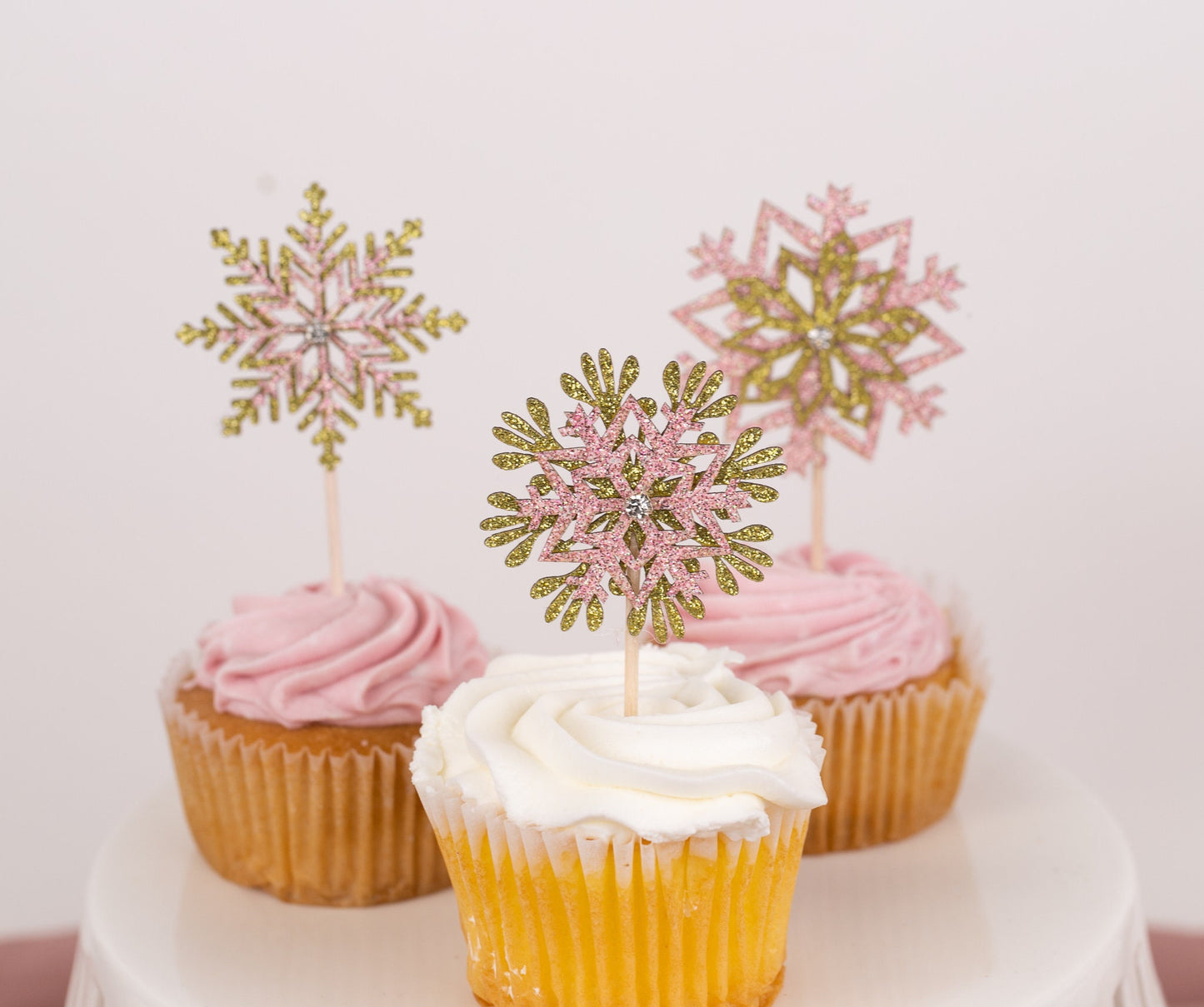 Cupcake Toppers, Snowflake Decorations, Winter Wonderland, Winter Baby Shower, Pink Snowflake Cupcake Toppers, Set of 6
