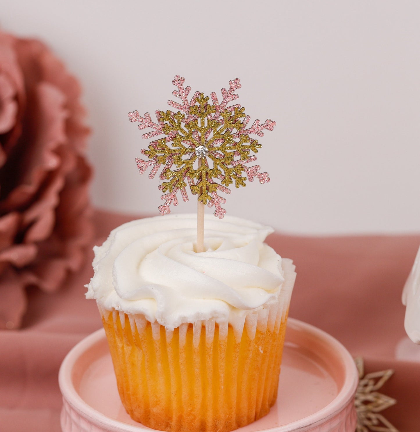 Cupcake Toppers, Snowflake Decorations, Winter Wonderland, Winter Baby Shower, Pink Snowflake Cupcake Toppers, Set of 6