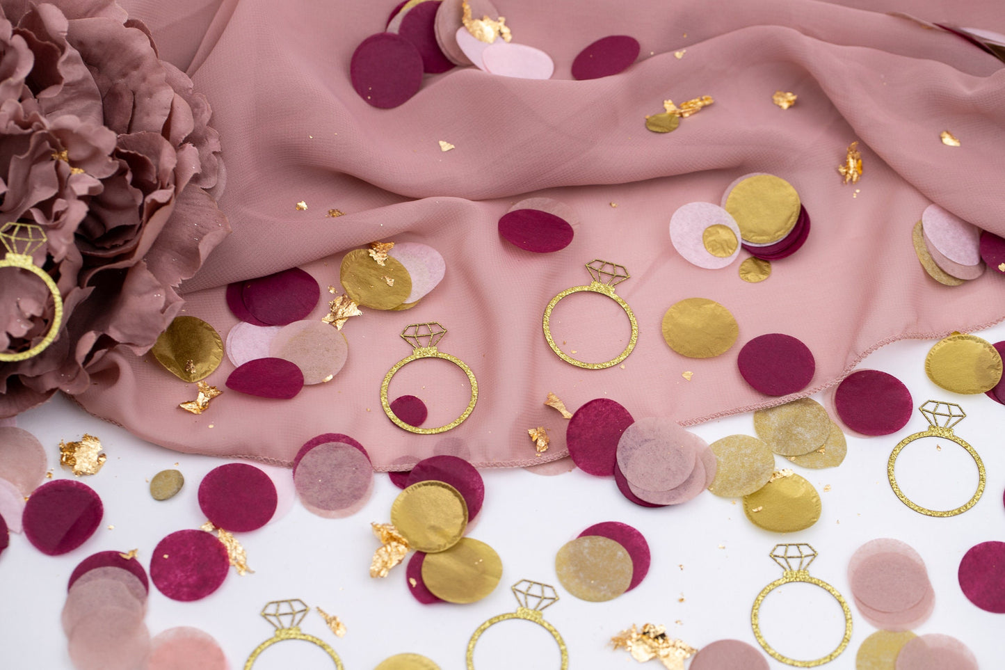 Bridal Shower Decor, Brunch and Bubbly, Diamond Ring Confetti, Bachelorette Decor, Burgundy and Blush , Bridal Shower Confetti