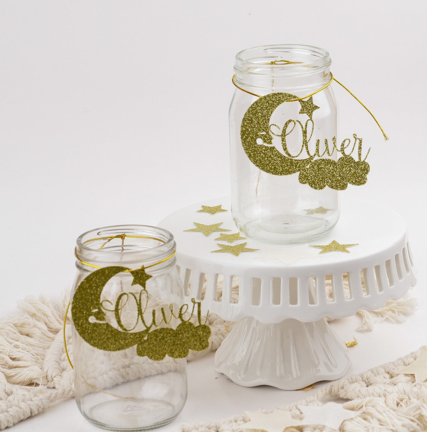 Twinkle Little Star Baby Shower, Baby Shower Centerpiece, Custom Name, Twinkle , Moon And Stars Baby Shower, Mason Jar Tags Set of 6