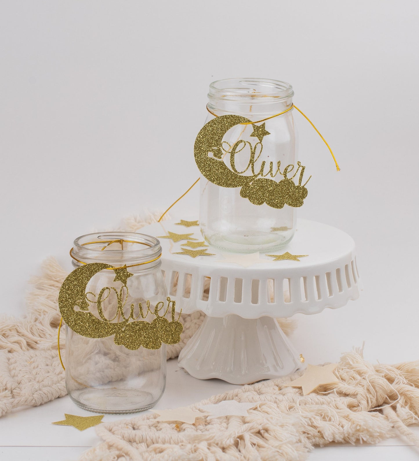 Twinkle Little Star Baby Shower, Baby Shower Centerpiece, Custom Name, Twinkle , Moon And Stars Baby Shower, Mason Jar Tags Set of 6