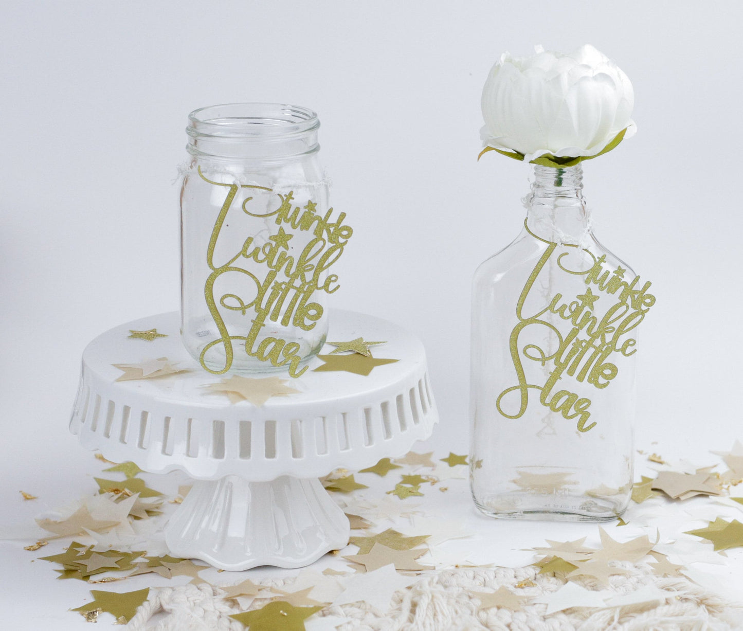 Twinkle Twinkle Little Star Baby Shower, Mason Jar Tags, Centerpiece, Moon and Stars Baby Shower, Set of 6
