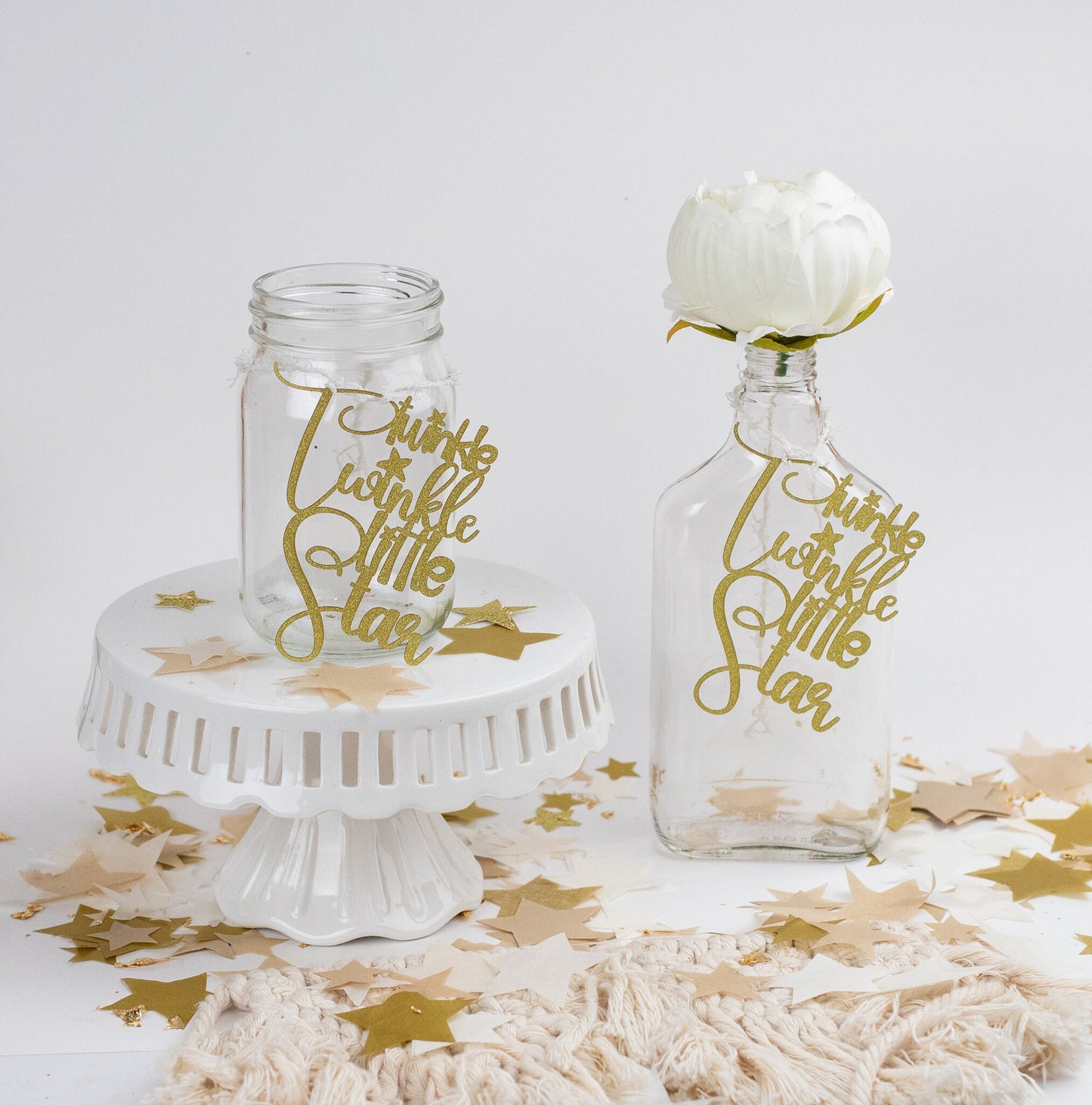 Twinkle Twinkle Little Star Baby Shower, Mason Jar Tags, Centerpiece, Moon and Stars Baby Shower, Set of 6