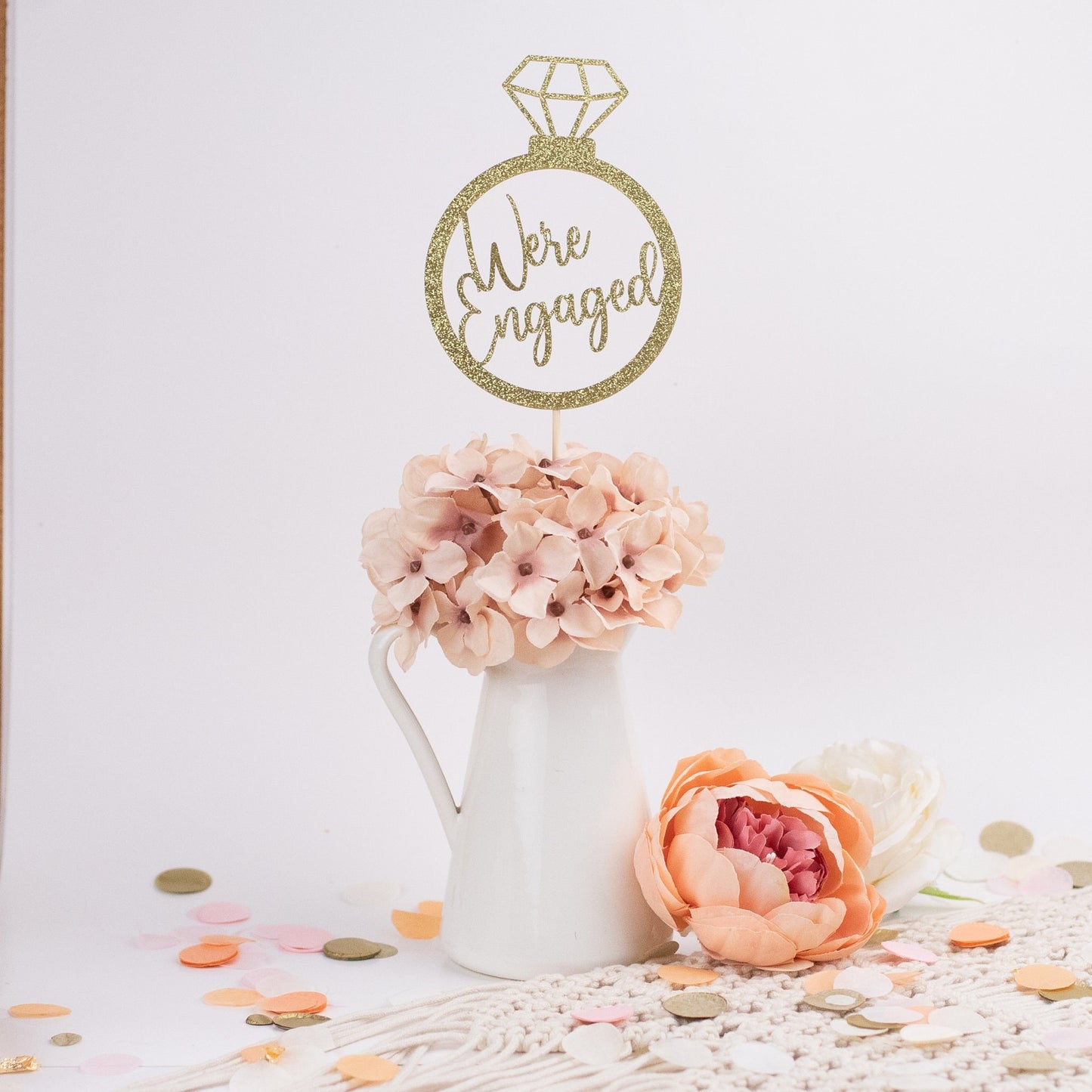 We're Engaged, Centerpiece, Engagement Party Decorations, Engagement Ring Decorations, Bridal Shower Decor, Set of4