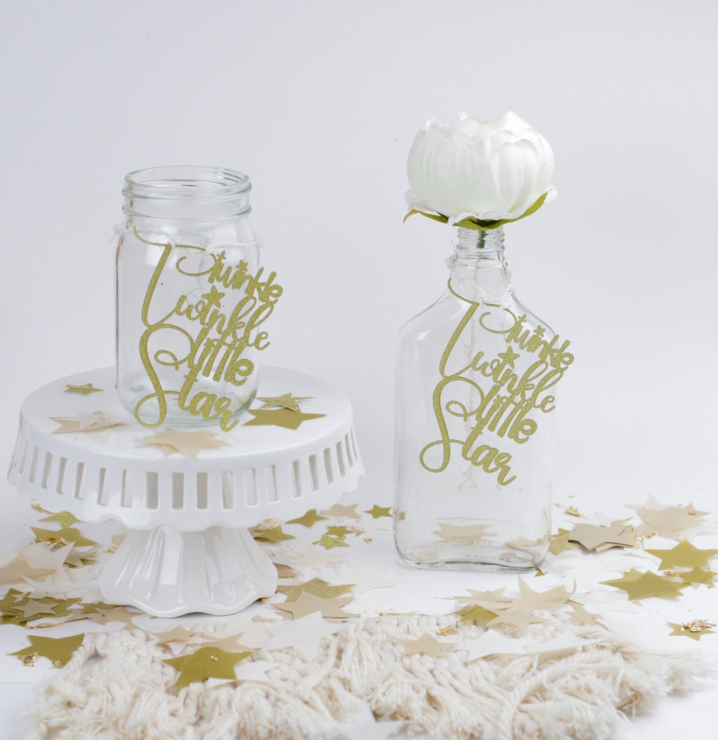 Twinkle Twinkle Little Star Baby Shower, Mason Jar Tags, Centerpiece, Moon and Stars Baby Shower, Set of 6