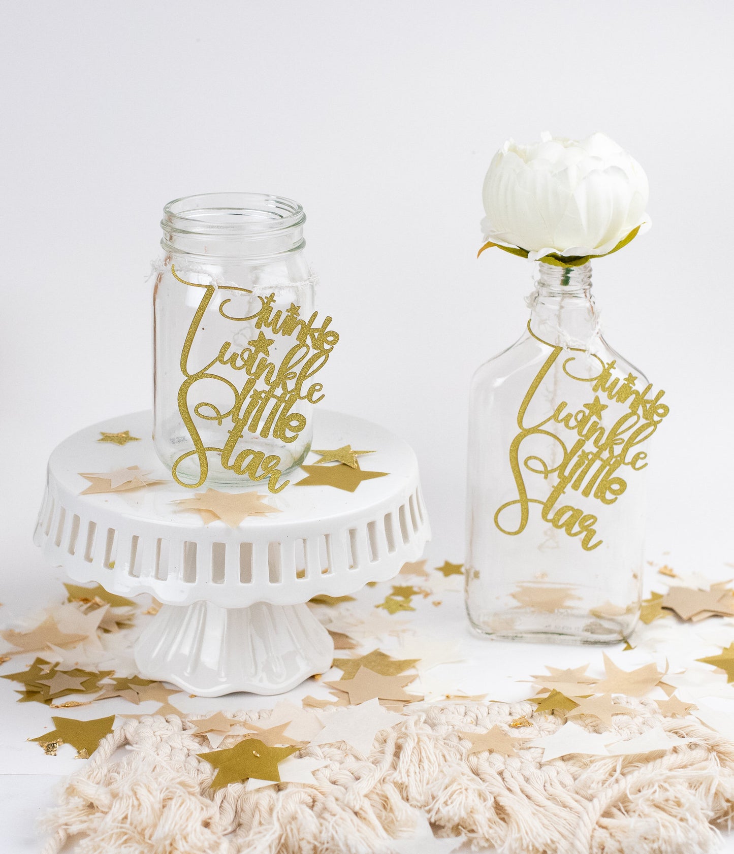 Twinkle Twinkle Little Star Baby Shower, Mason Jar Tags, Centerpiece, Moon and Stars Baby Shower, Set of 6