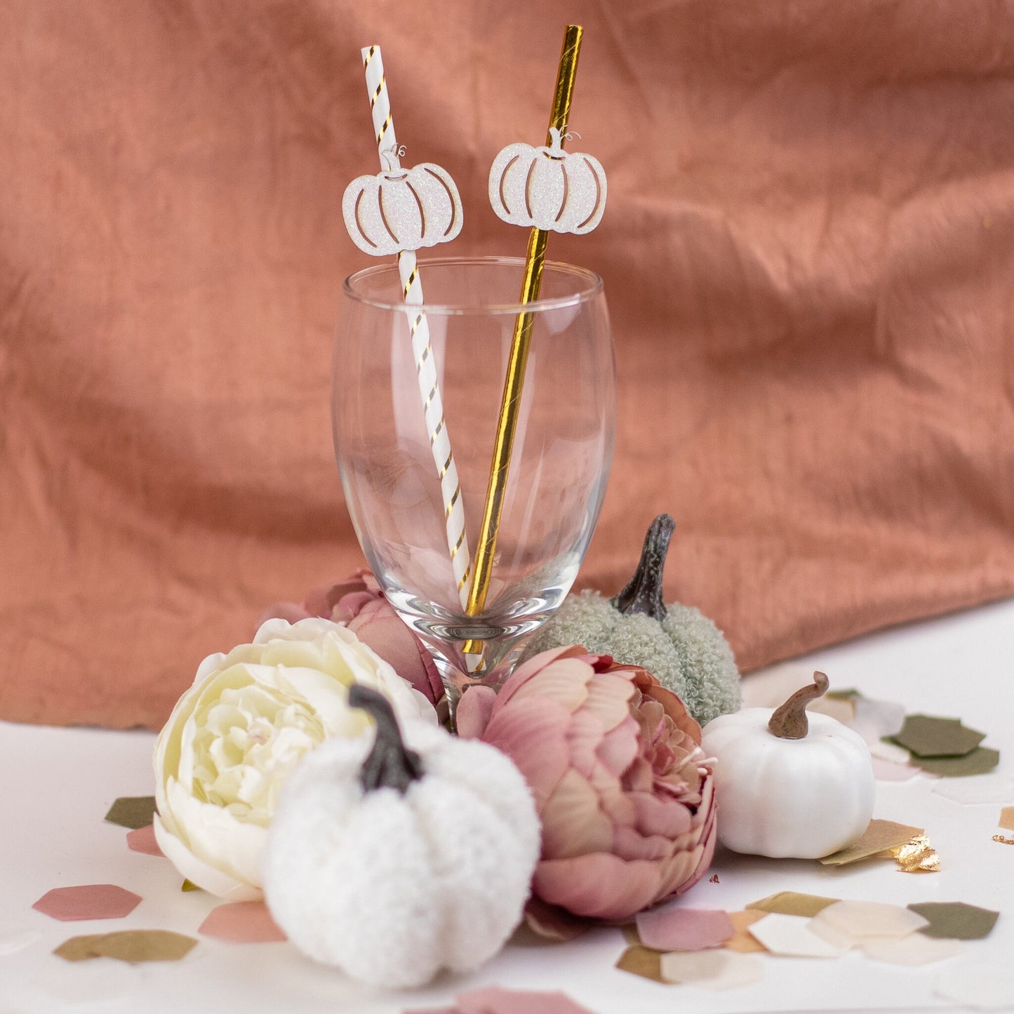 Little Pumpkin Baby Shower, Fall Baby Shower, Party Straws, Little Pumpkin First Birthday Decor, White Pumpkin, Set of 10 gold