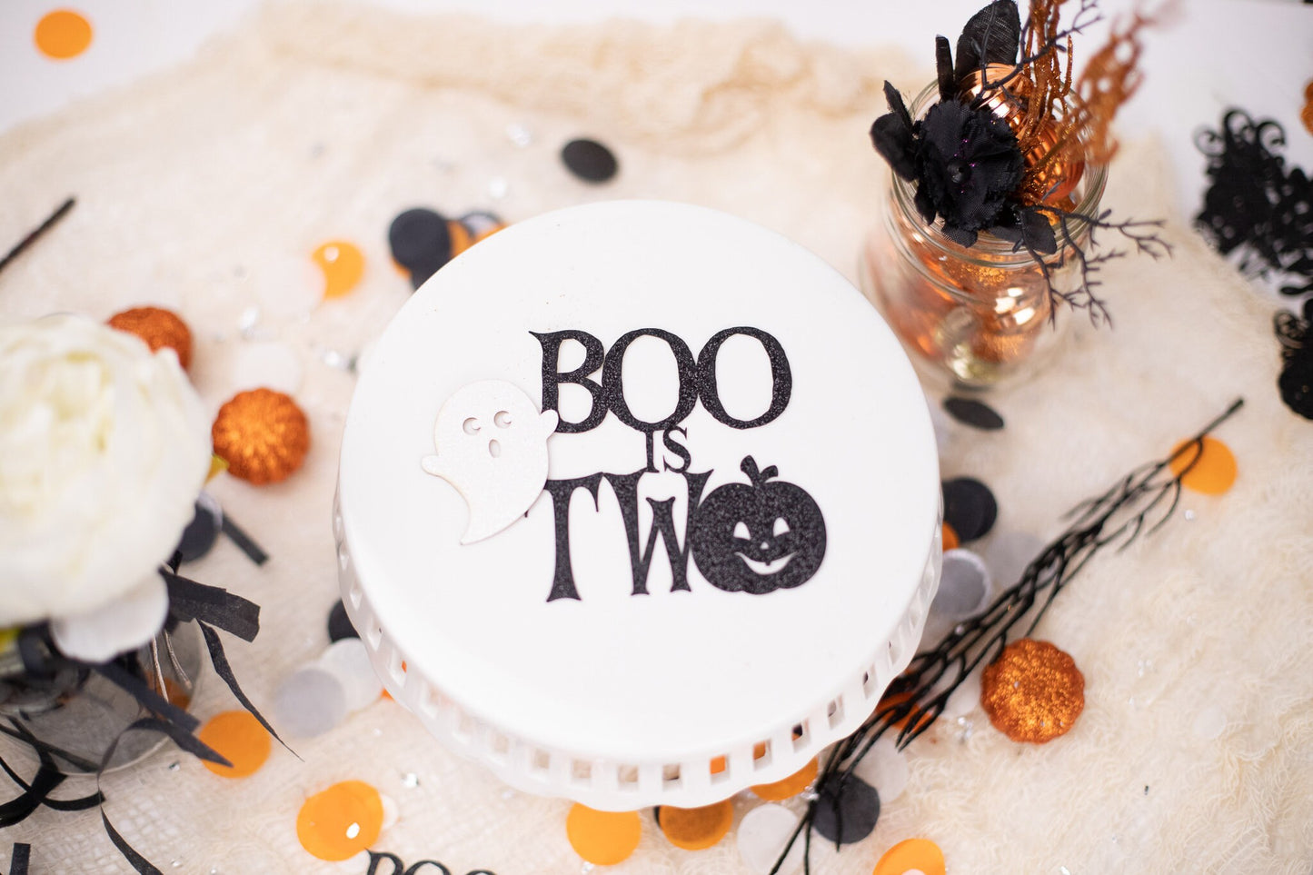 Halloween 2nd Birthday Centerpiece, Our little Boo Is Turning Two, Mason Jar Tags, 2nd Birthday Centerpiece, Little Boo, Set of 6