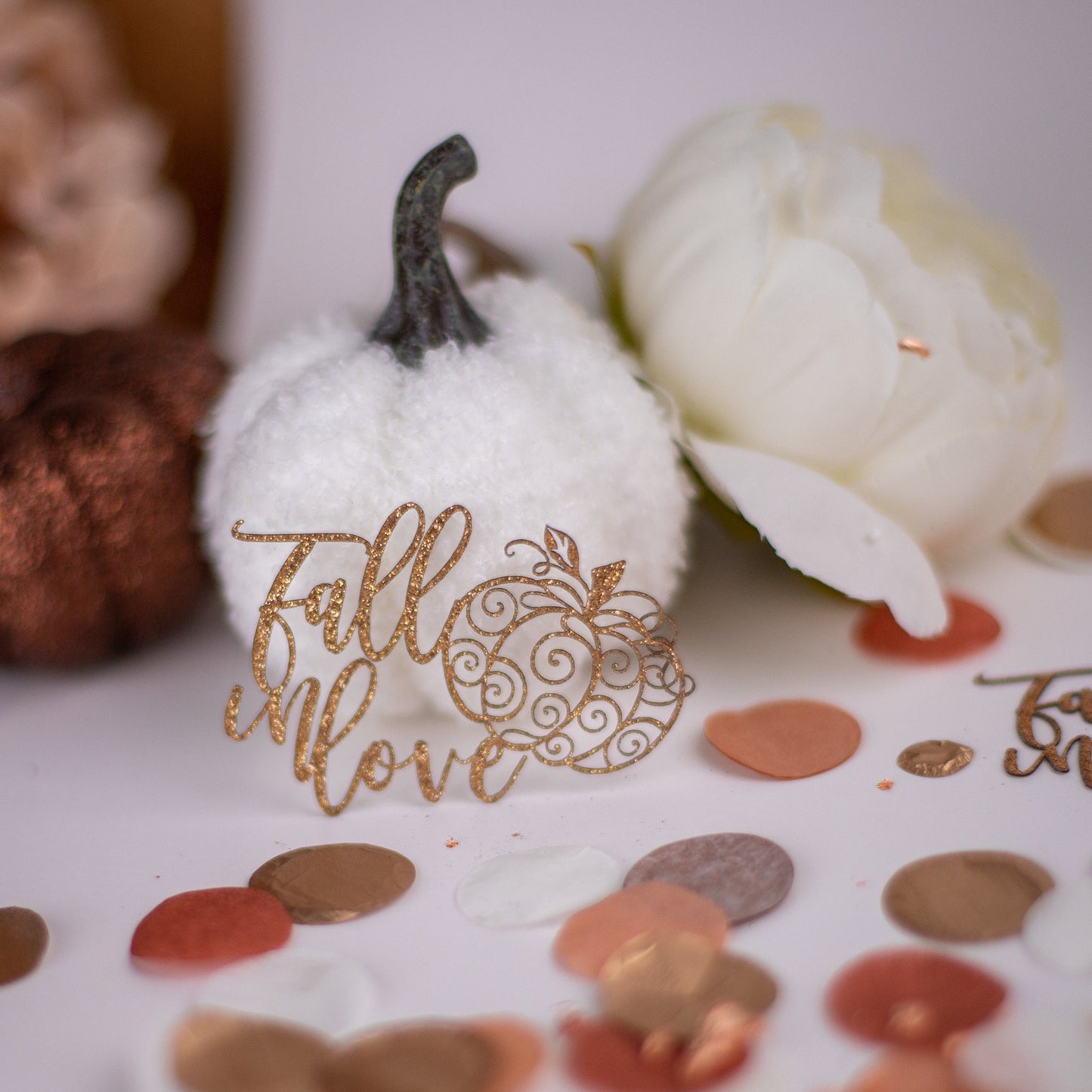 Fall In Love Bridal Shower, Fall Wedding Decor, Pumpkin Confetti, Fall Wedding Shower, Bridal Brunch, Wedding Table Decor