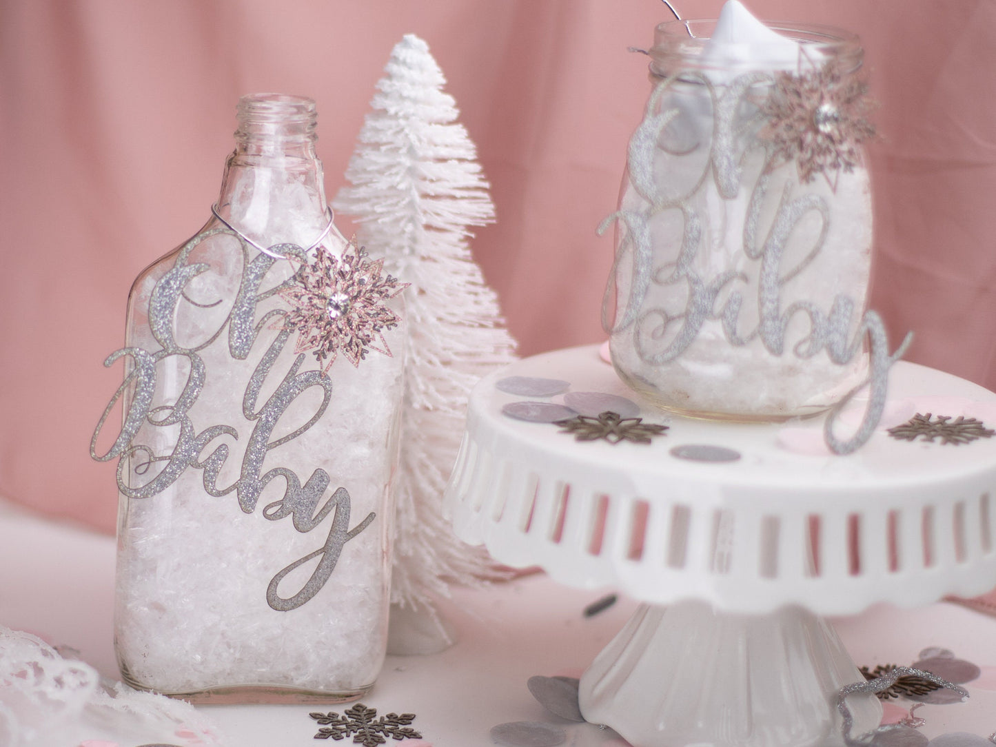Oh Baby Winter Wonderland Baby Shower, Centerpiece, Winter Gender Reveal, Winter Baby Shower, Snowflake Centerpiece Set of 6