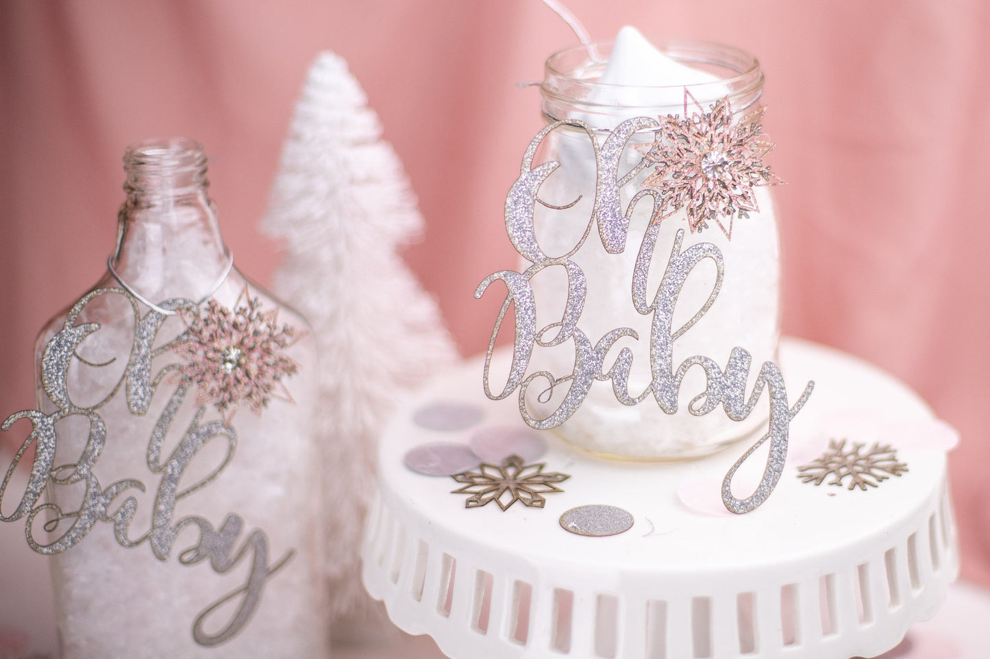 Oh Baby Winter Wonderland Baby Shower, Centerpiece, Winter Gender Reveal, Winter Baby Shower, Snowflake Centerpiece Set of 6