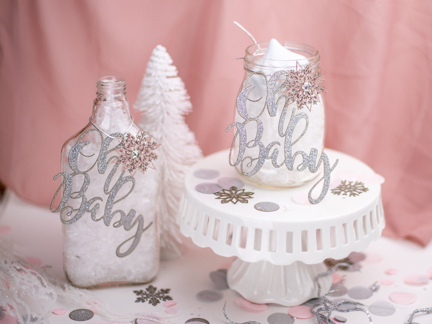 Oh Baby Winter Wonderland Baby Shower, Centerpiece, Winter Gender Reveal, Winter Baby Shower, Snowflake Centerpiece Set of 6