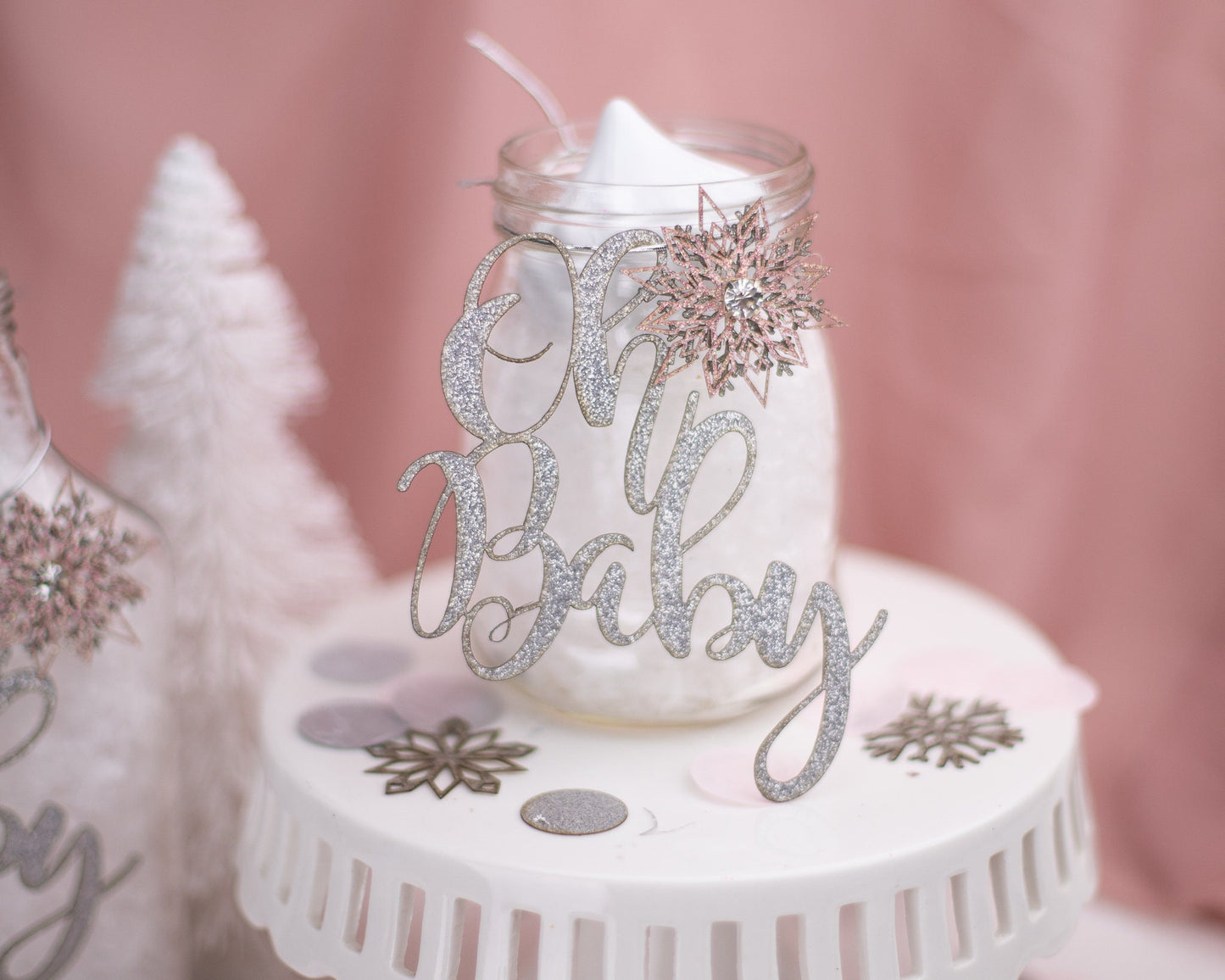 Oh Baby Winter Wonderland Baby Shower, Centerpiece, Winter Gender Reveal, Winter Baby Shower, Snowflake Centerpiece Set of 6