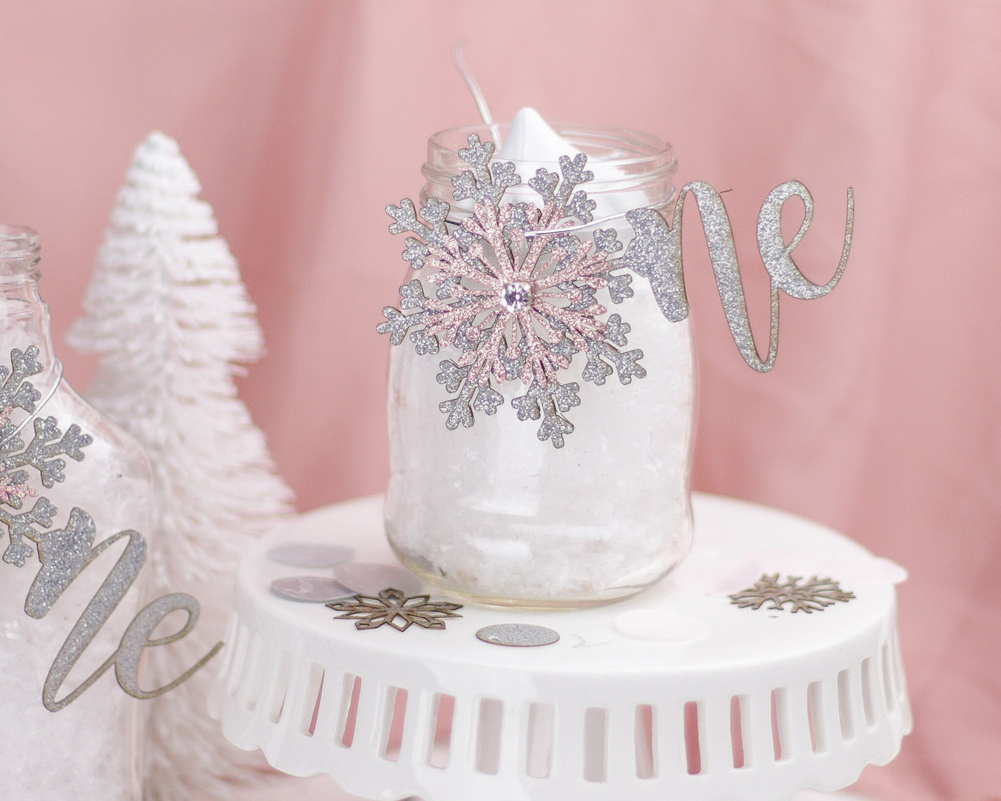 Winter Onederland, Mason Jar Tags, 1st Birthday Girl, Snowflake Centerpiece, Winter Wonderland, Set of 6 tags