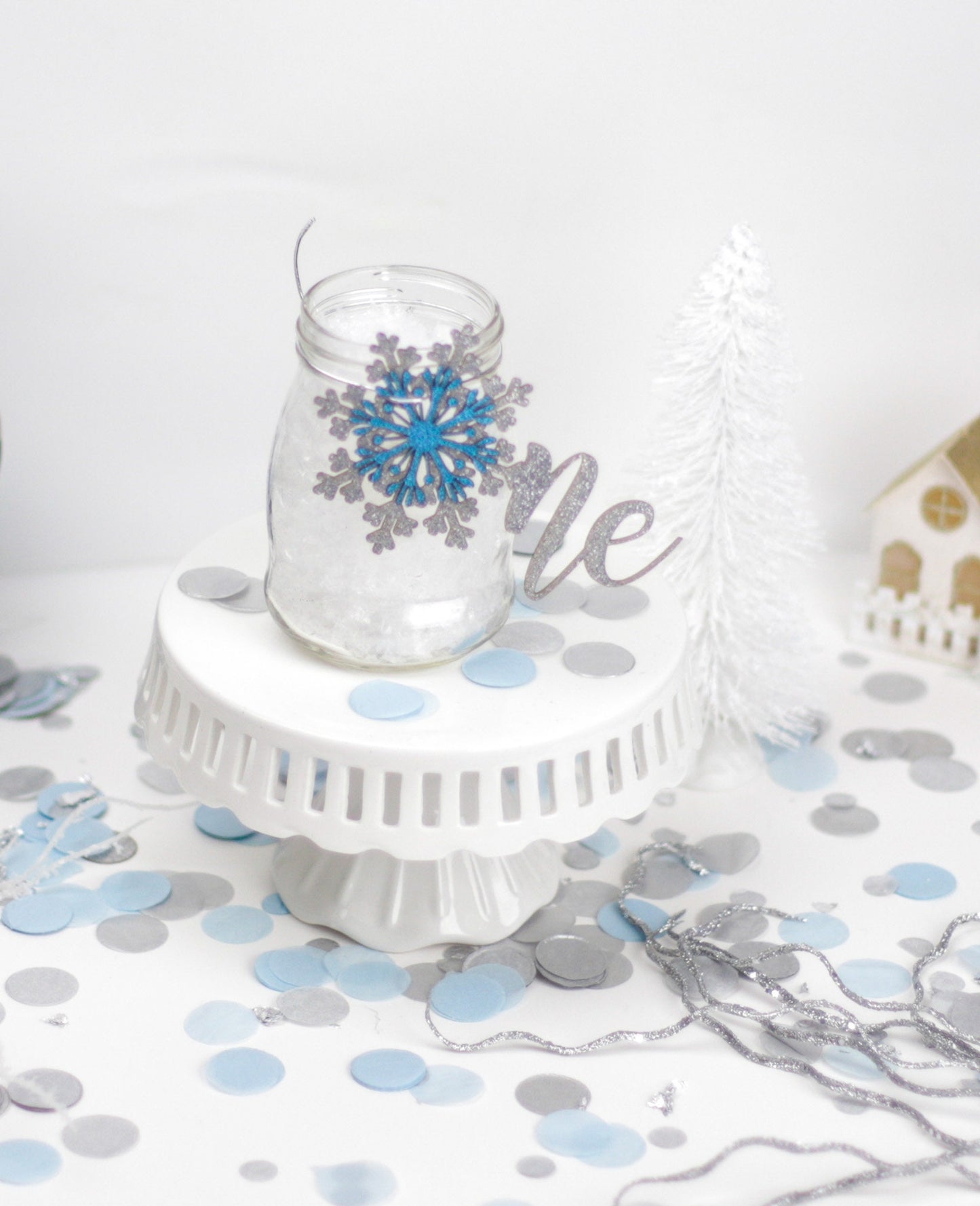 Winter Onederland, Mason Jar Tags, 1st Birthday Girl, Snowflake Centerpiece, Winter Wonderland, Set of 6