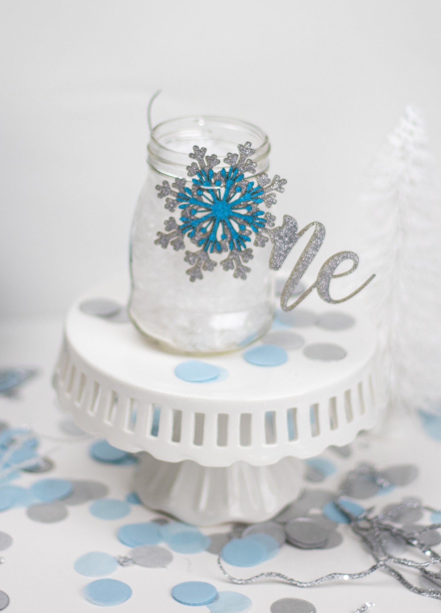 Winter Onederland, Mason Jar Tags, 1st Birthday Girl, Snowflake Centerpiece, Winter Wonderland, Set of 6