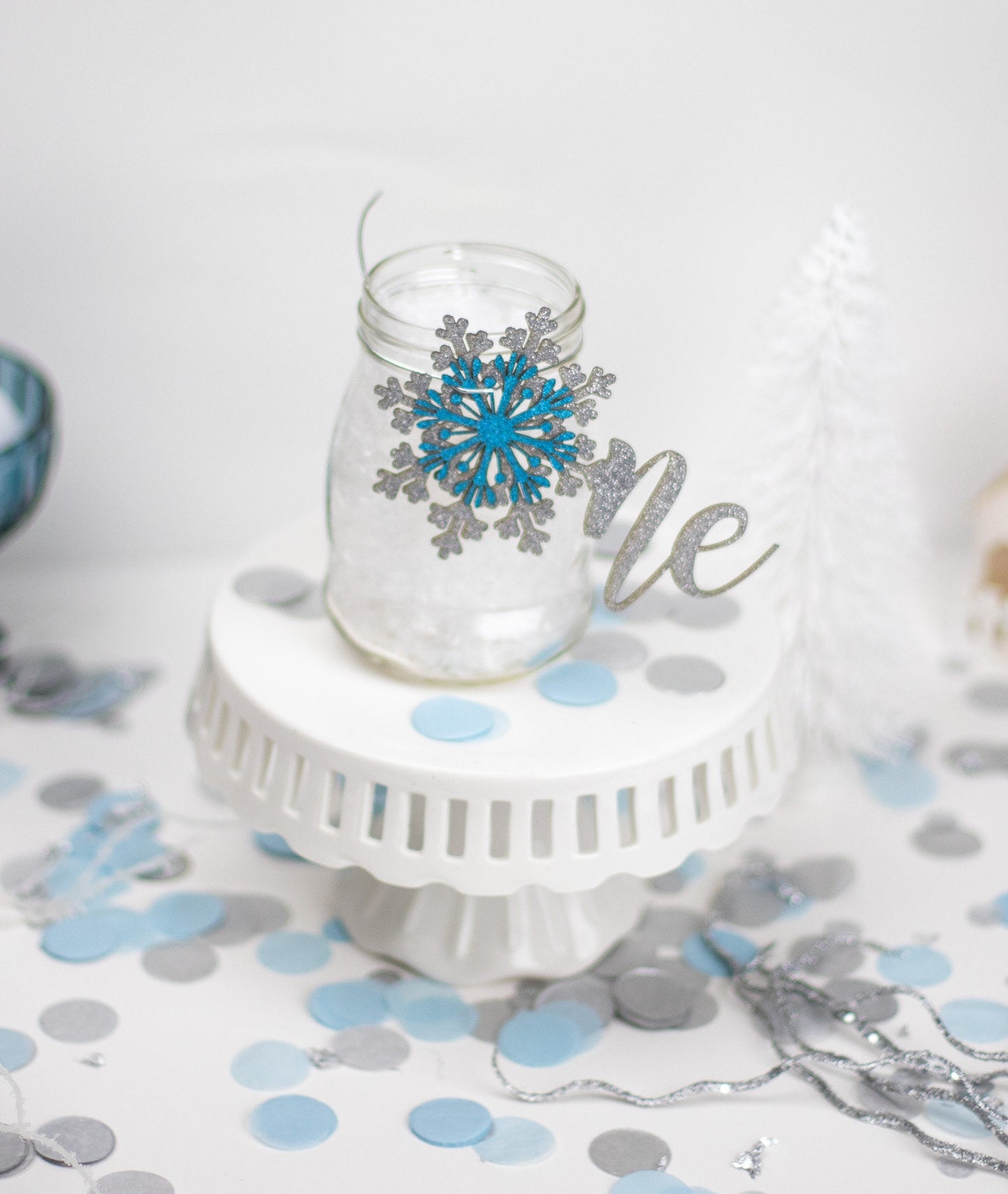Winter Onederland, Mason Jar Tags, 1st Birthday Girl, Snowflake Centerpiece, Winter Wonderland, Set of 6