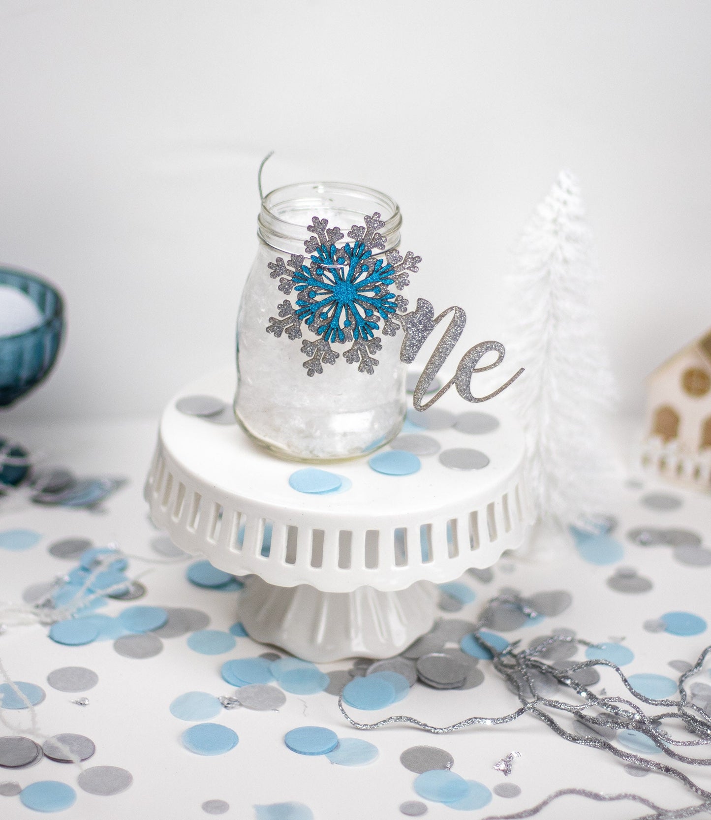 Winter Onederland, Mason Jar Tags, 1st Birthday Girl, Snowflake Centerpiece, Winter Wonderland, Set of 6