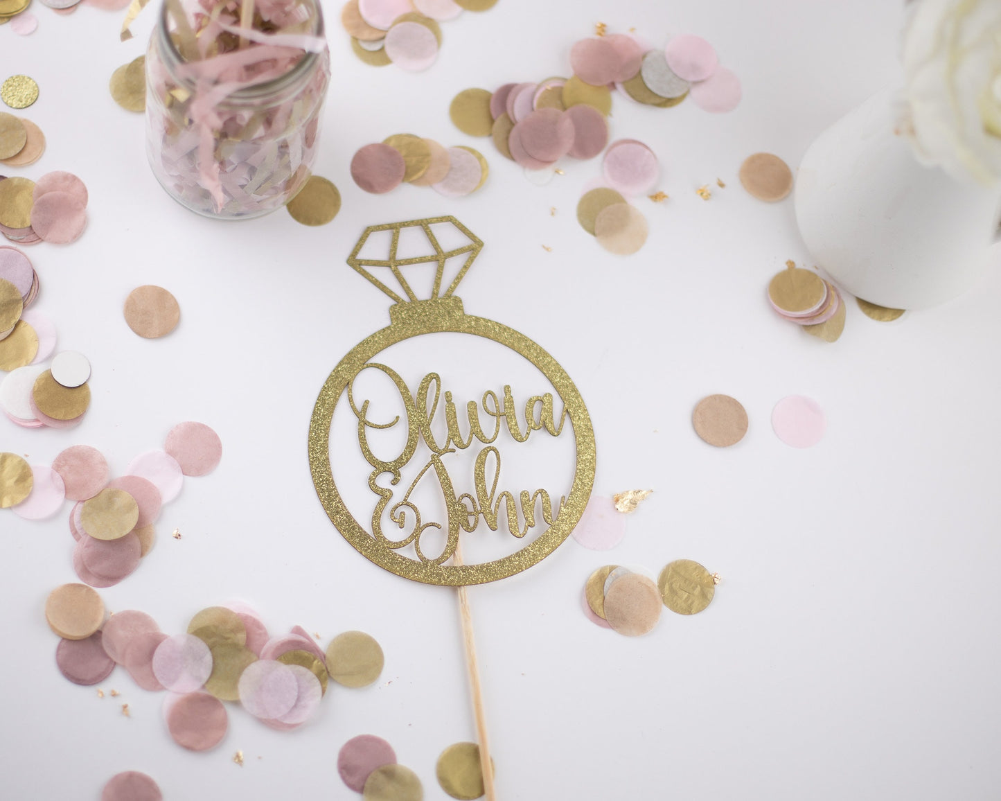Engagement Party Decorations, Personalized, Centerpiece, Engagement Ring Decorations, Engaged ,Bridal Shower Decor, Set of 4