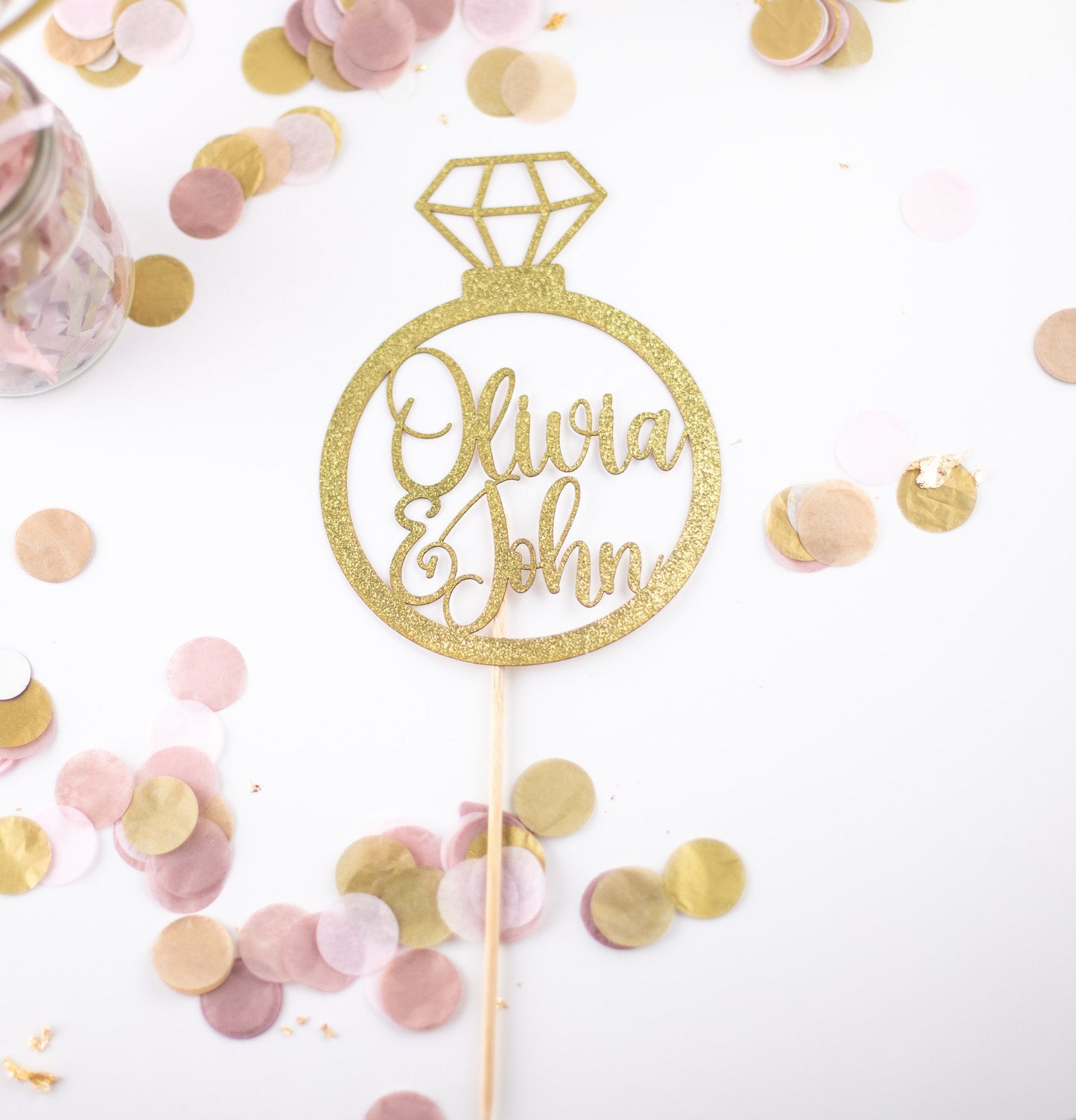 Engagement Party Decorations, Personalized, Centerpiece, Engagement Ring Decorations, Engaged ,Bridal Shower Decor, Set of 4