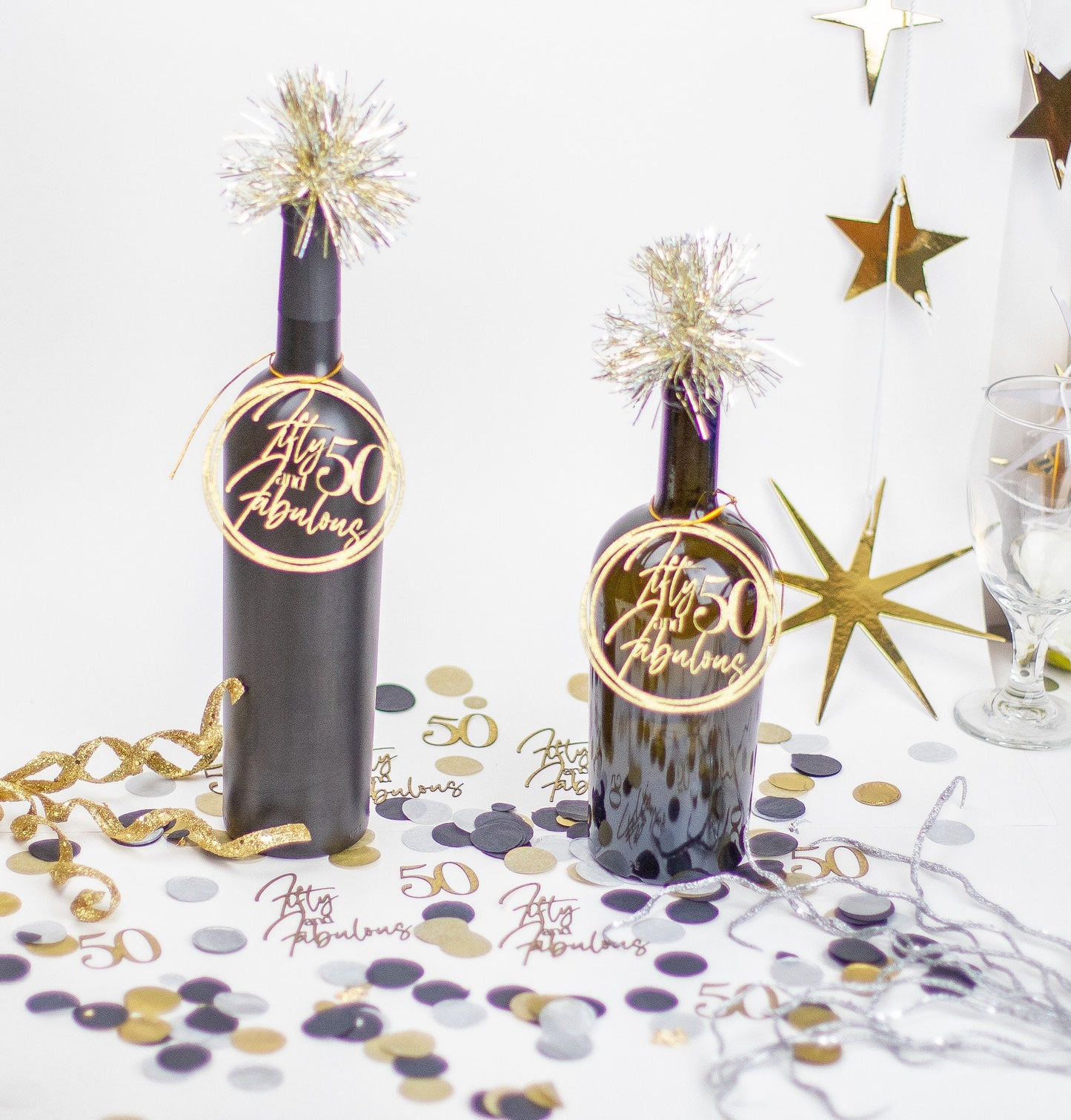 50th Birthday, Fifty and Fabulous, Centerpiece, Birthday Party Decorations, 40th Birthday, 60th Birthday, Mason Jar Tags, Set of 6 tags