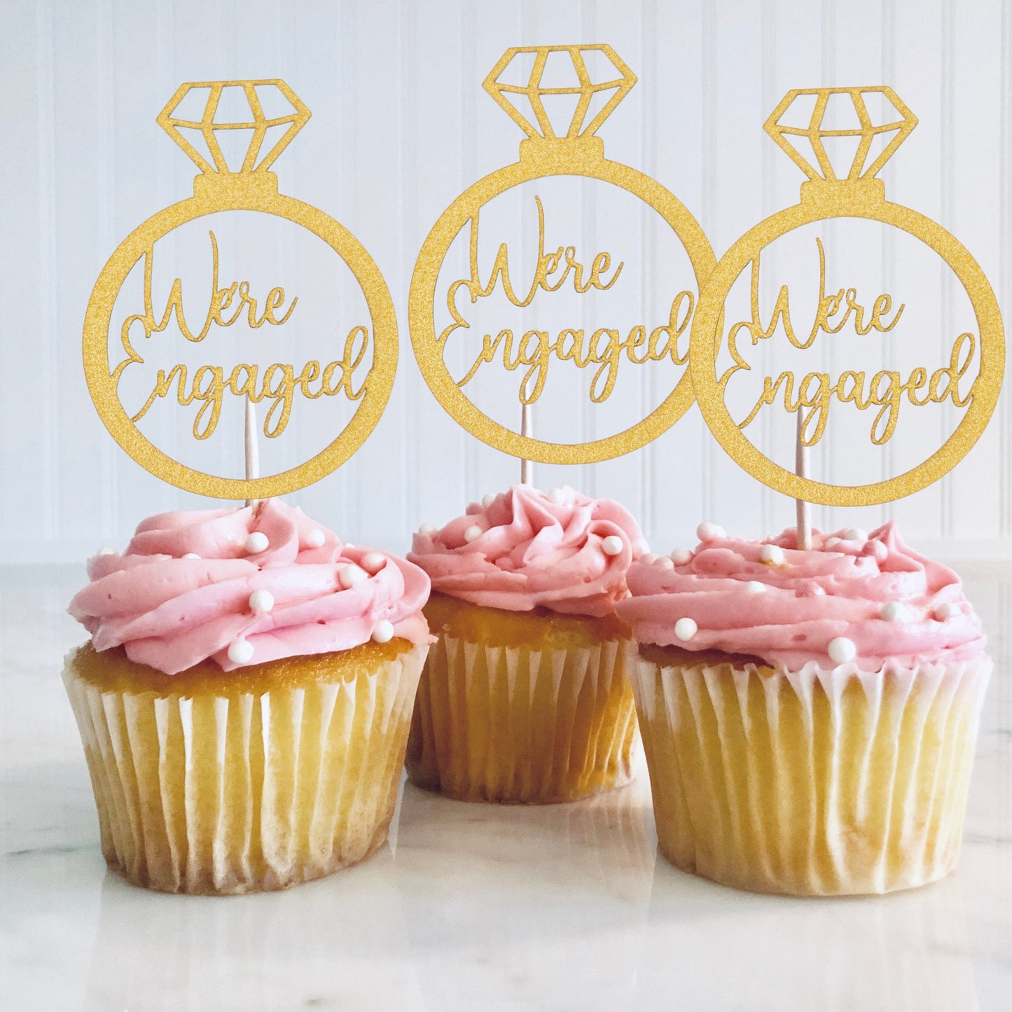 We're Engaged, Engagement Party Decorations, Cupcake Toppers, Engagement Ring Decorations, Engaged, Bridal Shower Decor, 10 piece