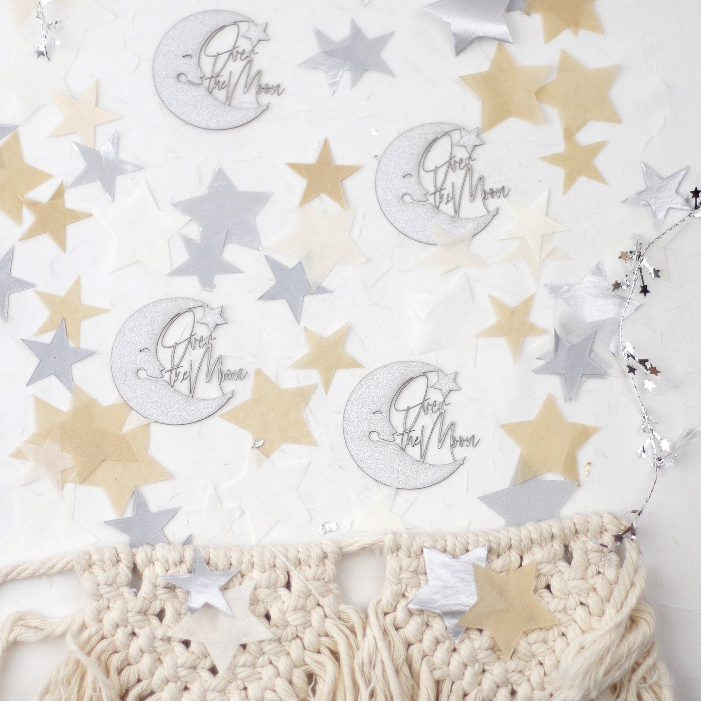 Over The Moon Baby Shower Decorations, Moon and Stars Baby Shower,Lunar Moon Baby Shower, Confetti