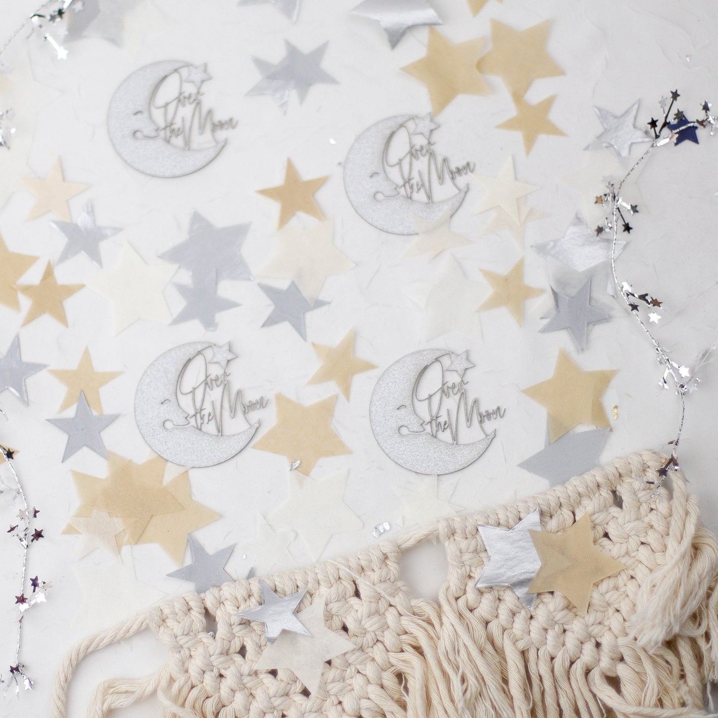 Over The Moon Baby Shower Decorations, Moon and Stars Baby Shower,Lunar Moon Baby Shower, Confetti