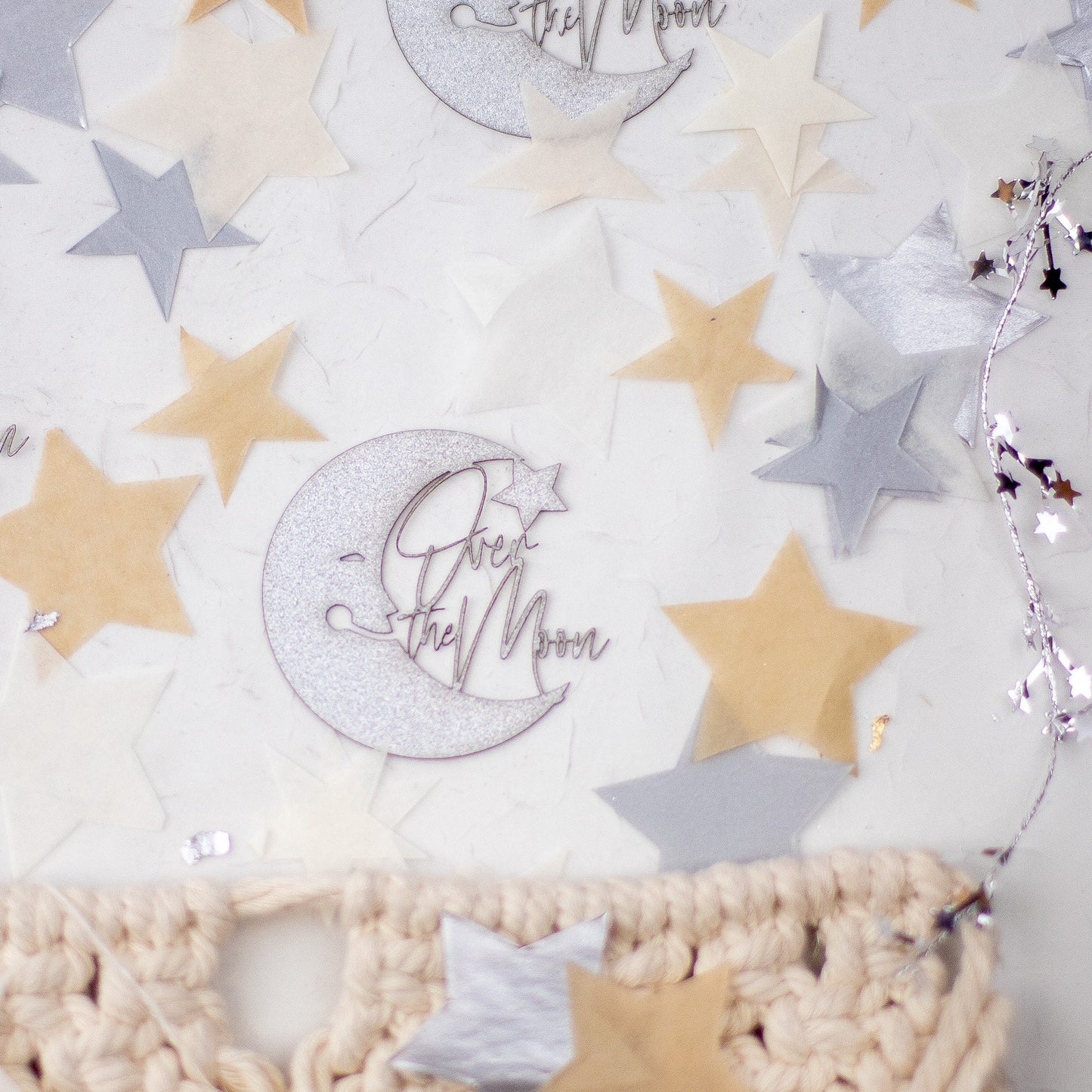 Over The Moon Baby Shower Decorations, Moon and Stars Baby Shower,Lunar Moon Baby Shower, Confetti