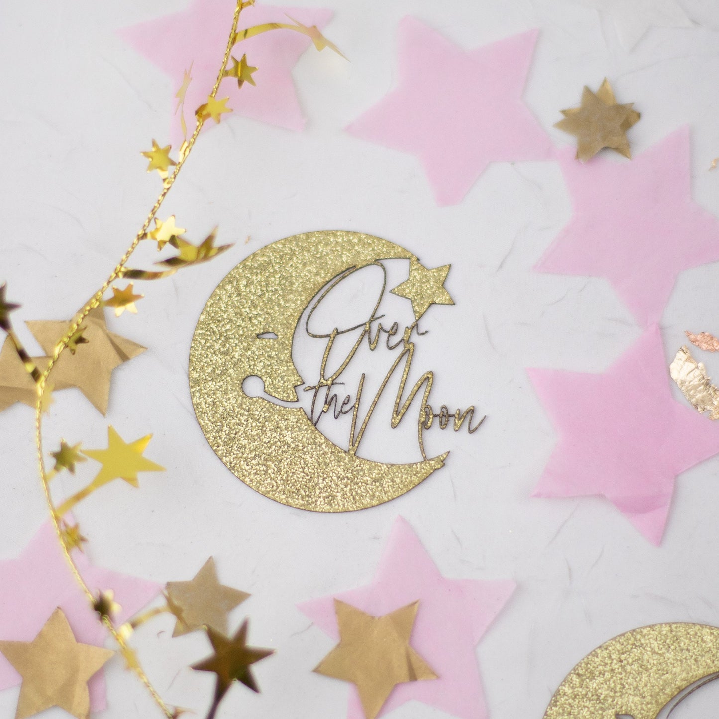 Over The Moon Baby Shower Decorations, Moon and Stars Baby Shower, Lunar Moon Baby Shower, Confetti, Pink Moon