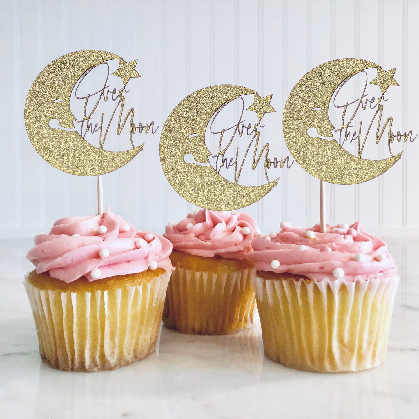 Over The Moon Baby Shower Decorations, Moon and Stars Baby Shower, Lunar Moon Baby Shower, Moon Cupcake Toppers Set of 10