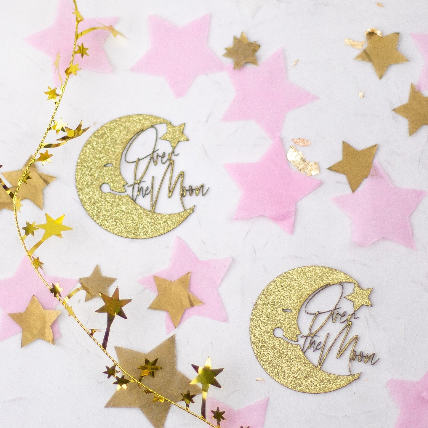 Over The Moon Baby Shower Decorations, Moon and Stars Baby Shower, Lunar Moon Baby Shower, Confetti, Pink Moon