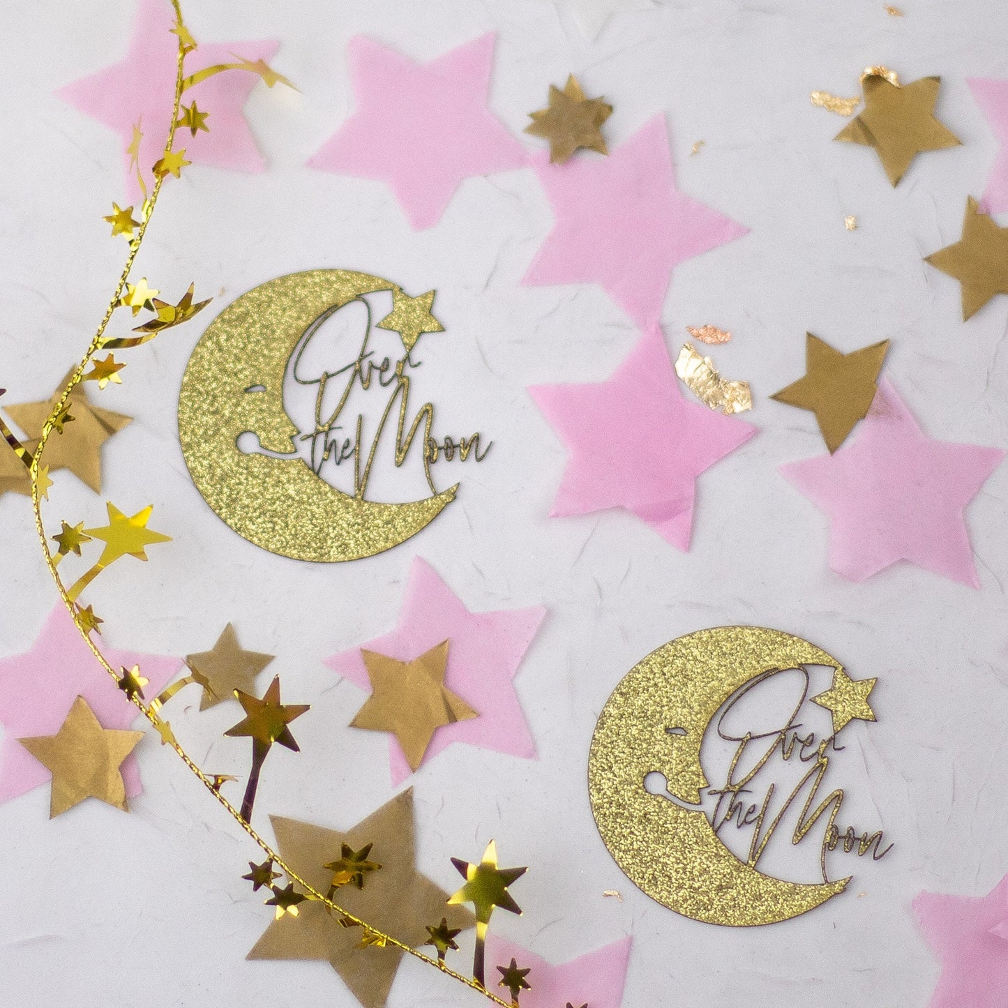 Over The Moon Baby Shower Decorations, Moon and Stars Baby Shower, Lunar Moon Baby Shower, Confetti, Pink Moon
