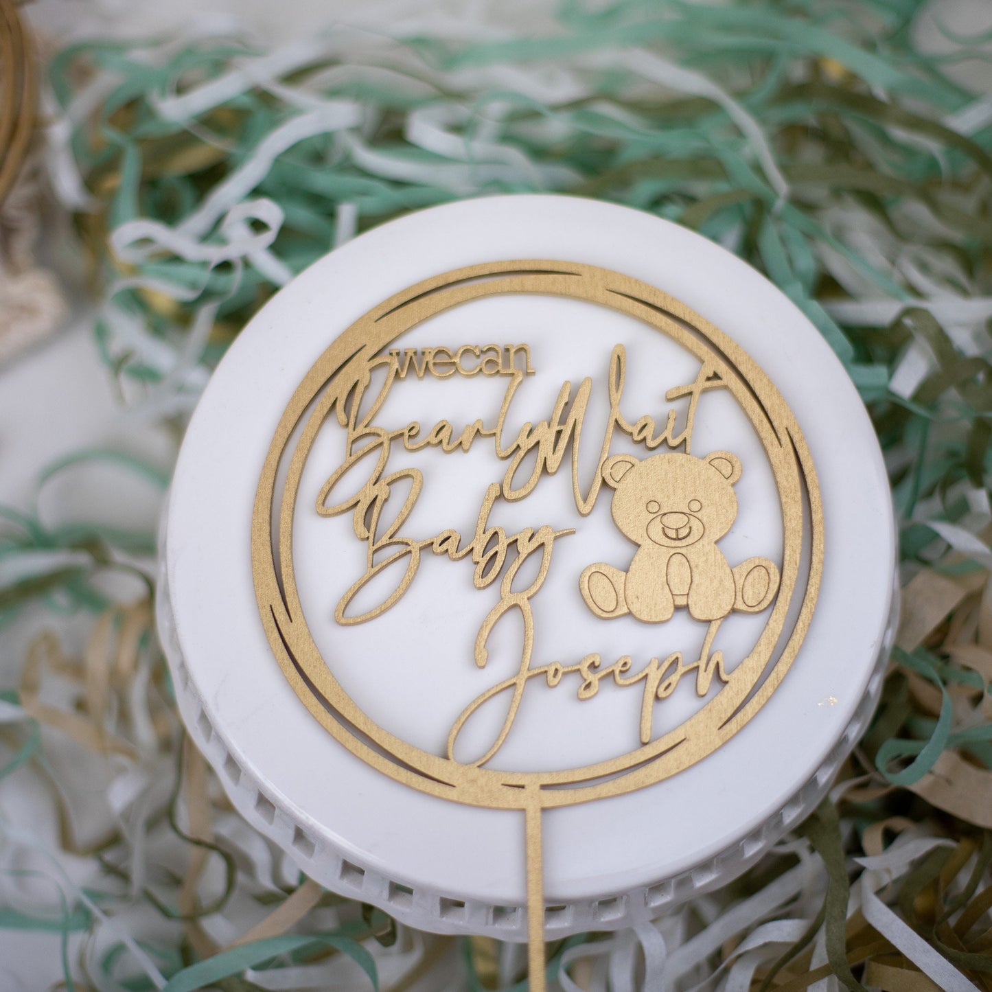 We Can Bearly Wait, Gender Reveal, Baby Shower Cake Topper, Custom Cake Topper, Personalized Name, Personalized Cake Topper