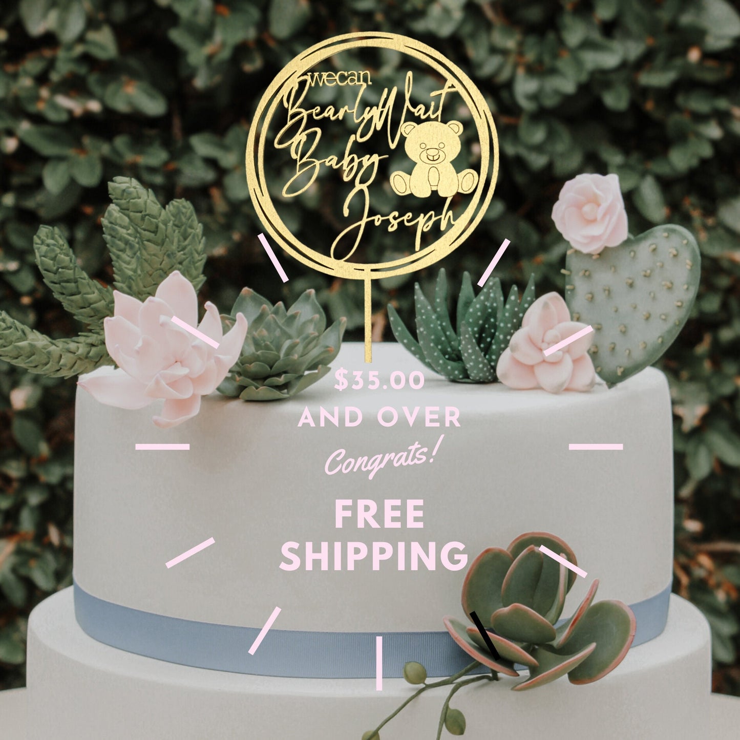 We Can Bearly Wait, Gender Reveal, Baby Shower Cake Topper, Custom Cake Topper, Personalized Name, Personalized Cake Topper