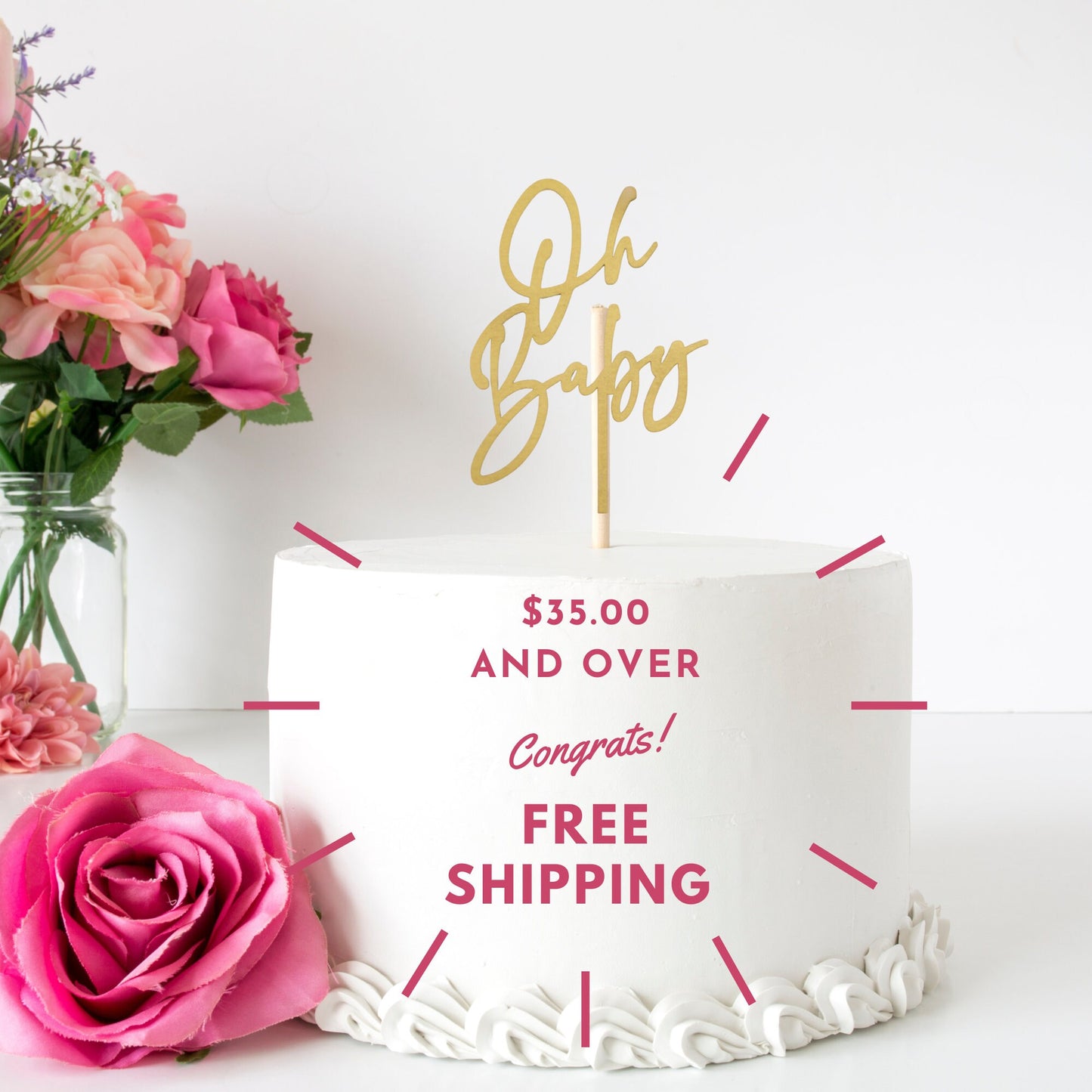 Baby Shower Cake Topper, Oh Baby Cake Topper, Baby Shower Decorations, Wood Cake Topper, Gold Cake Topper, Cake Decorations