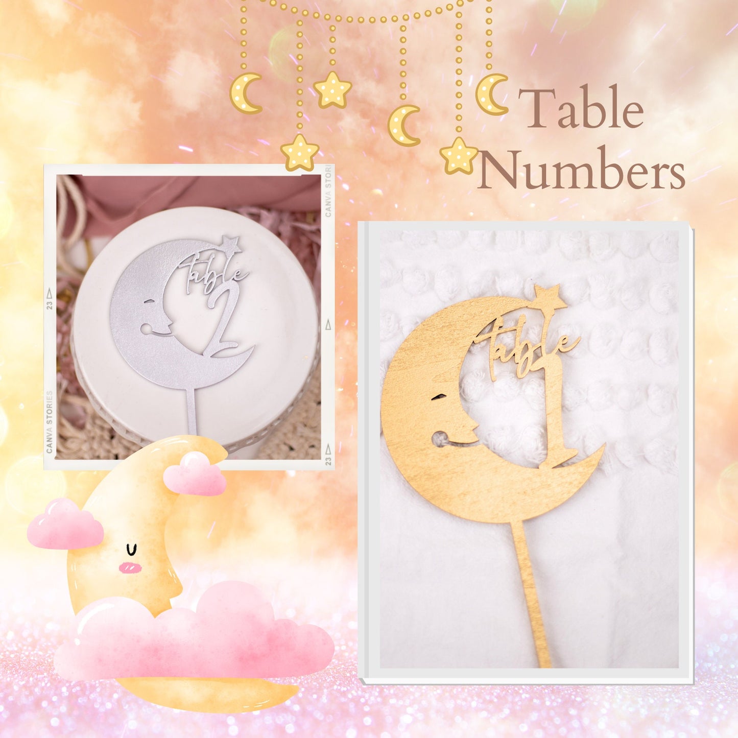 Over The Moon Baby Shower Decorations, Moon and Stars Baby Shower, Lunar Moon Baby Shower, Moon Cupcake Toppers Set of 10