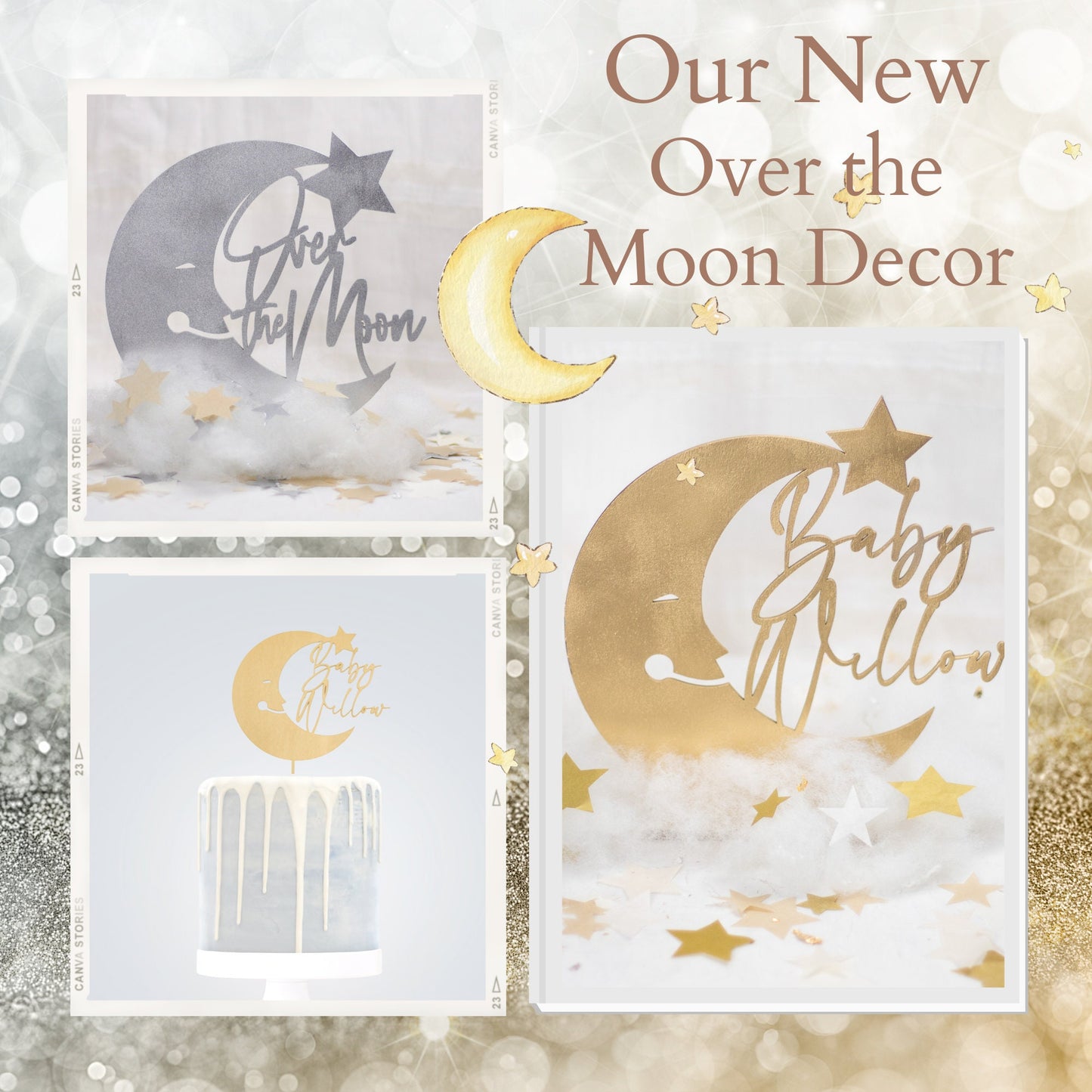 Over The Moon Baby Shower Decorations, Moon and Stars Baby Shower, Lunar Moon Baby Shower, Moon Cupcake Toppers Set of 10