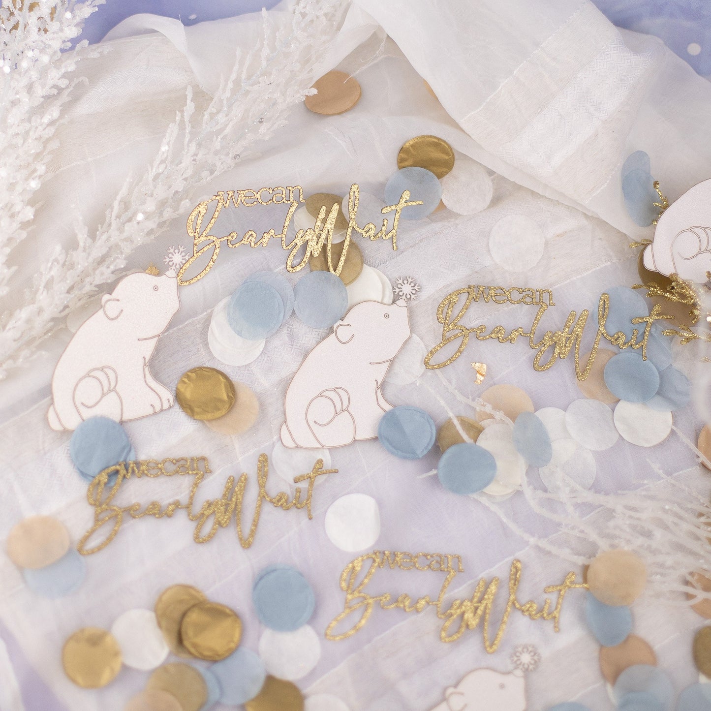 We Can Bearly Wait Baby Shower Decorations, Boy Baby Shower, Confetti, Polar Bear, Winter Wonderland Baby Shower, Winter Gender Reveal