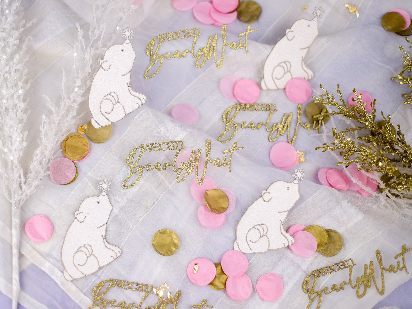We Can Bearly Wait Baby Shower Decorations, Winter Gender Reveal, Girl Baby Shower, Confetti, Polar Bear, Winter Wonderland Baby Shower