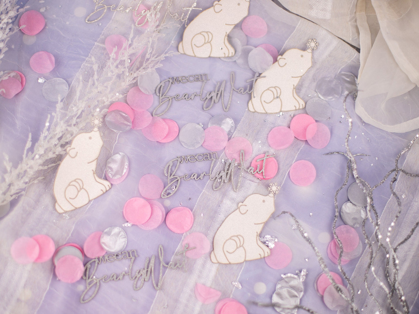 We Can Bearly Wait, Winter Gender Reveal, Polar Bear Theme Baby Shower, Winter Wonderland Baby Shower, Baby Shower Confetti