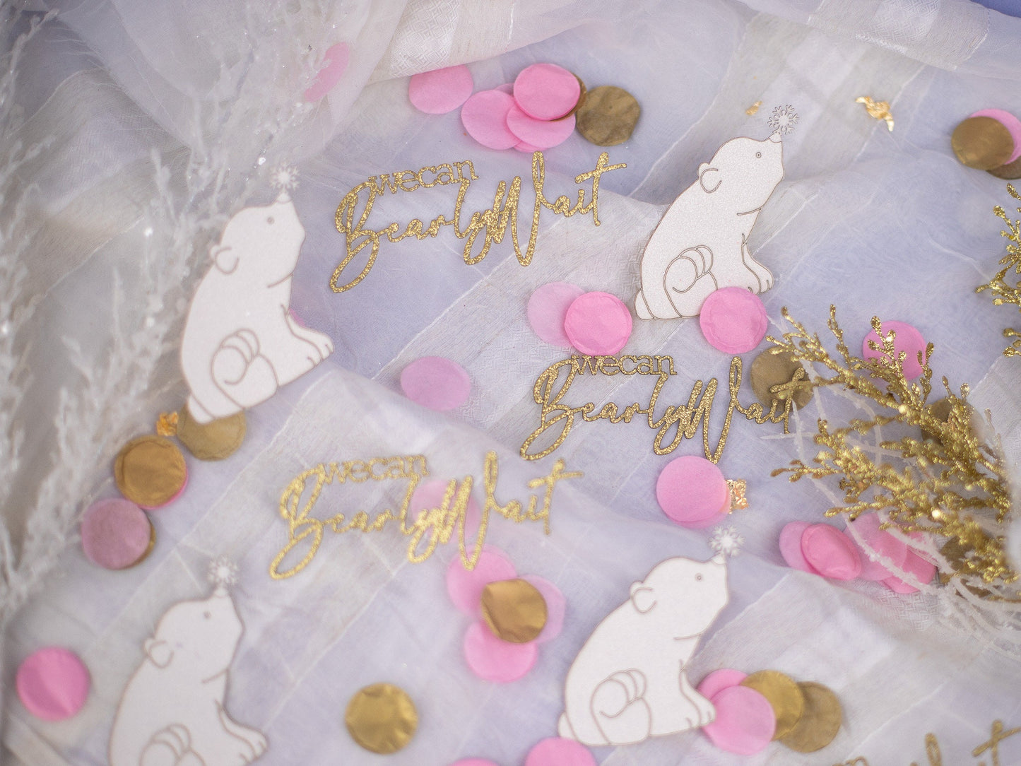 We Can Bearly Wait Baby Shower Decorations, Winter Gender Reveal, Girl Baby Shower, Confetti, Polar Bear, Winter Wonderland Baby Shower
