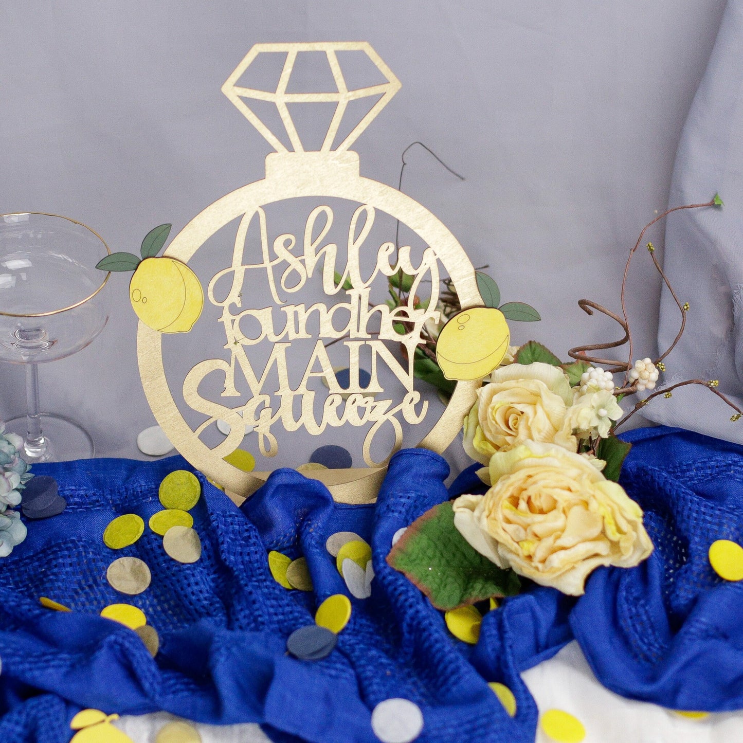 She Found Her Main Squeeze, Lemon Bridal Shower Centerpiece, Custom Name Sign, Bridal Brunch, Bridal Shower Decorations and Ideas