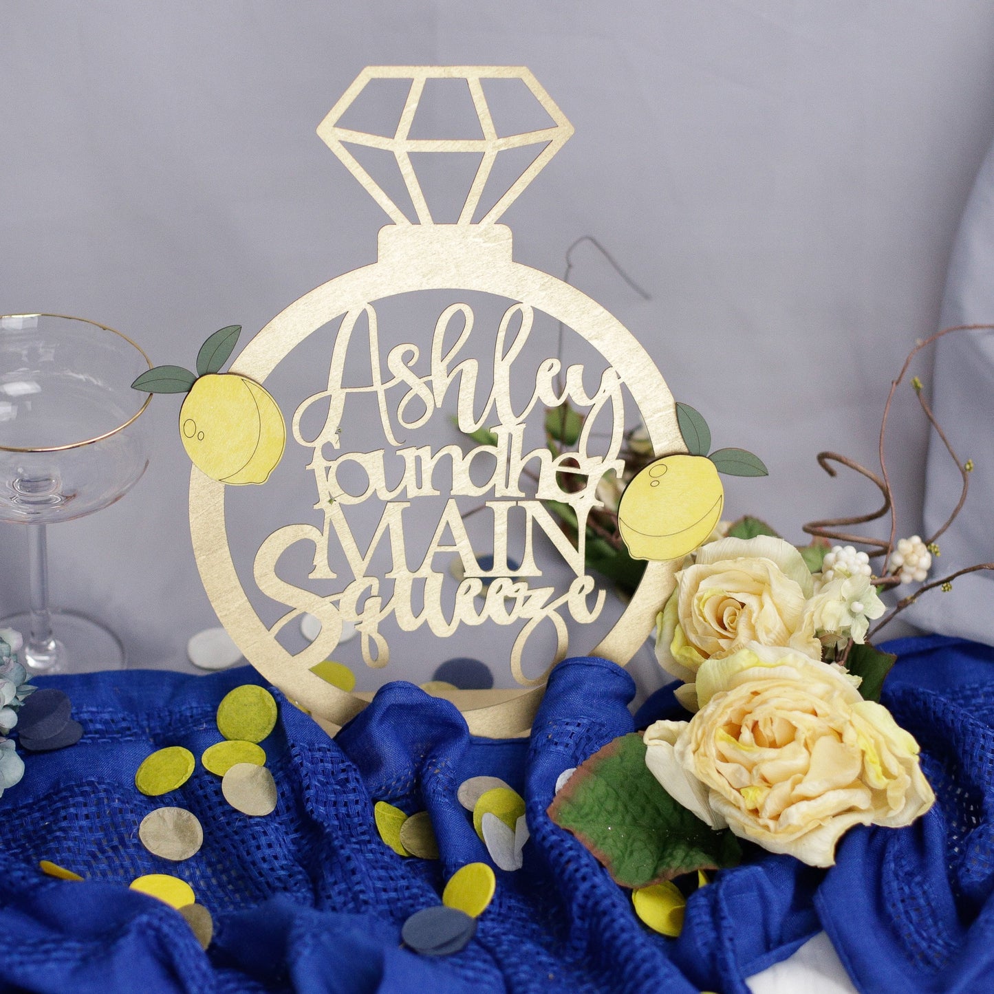She Found Her Main Squeeze, Lemon Bridal Shower Centerpiece, Custom Name Sign, Bridal Brunch, Bridal Shower Decorations and Ideas