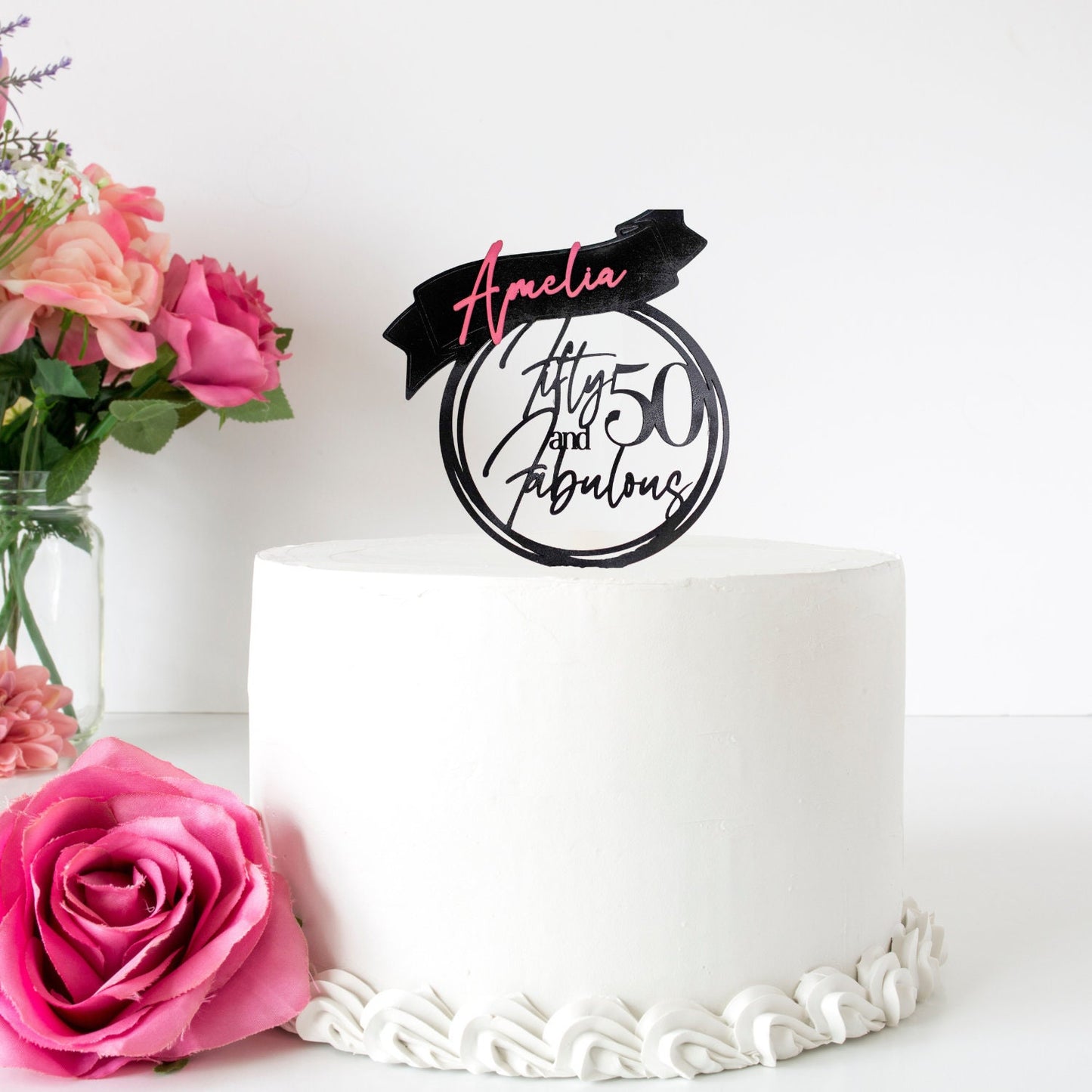 50th Birthday Decorations for Women, Fifty And Fabulous, Cake Topper, Birthday Party Decorations, Custom Birthday