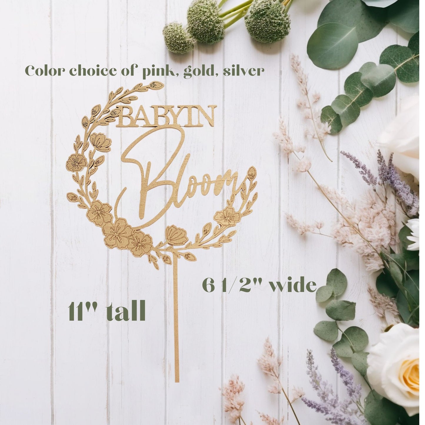 Baby In Bloom, Baby Shower Cake Topper, Floral Baby Shower, Baby Shower Cake Sign, Wooden Laser Cut Party Sign