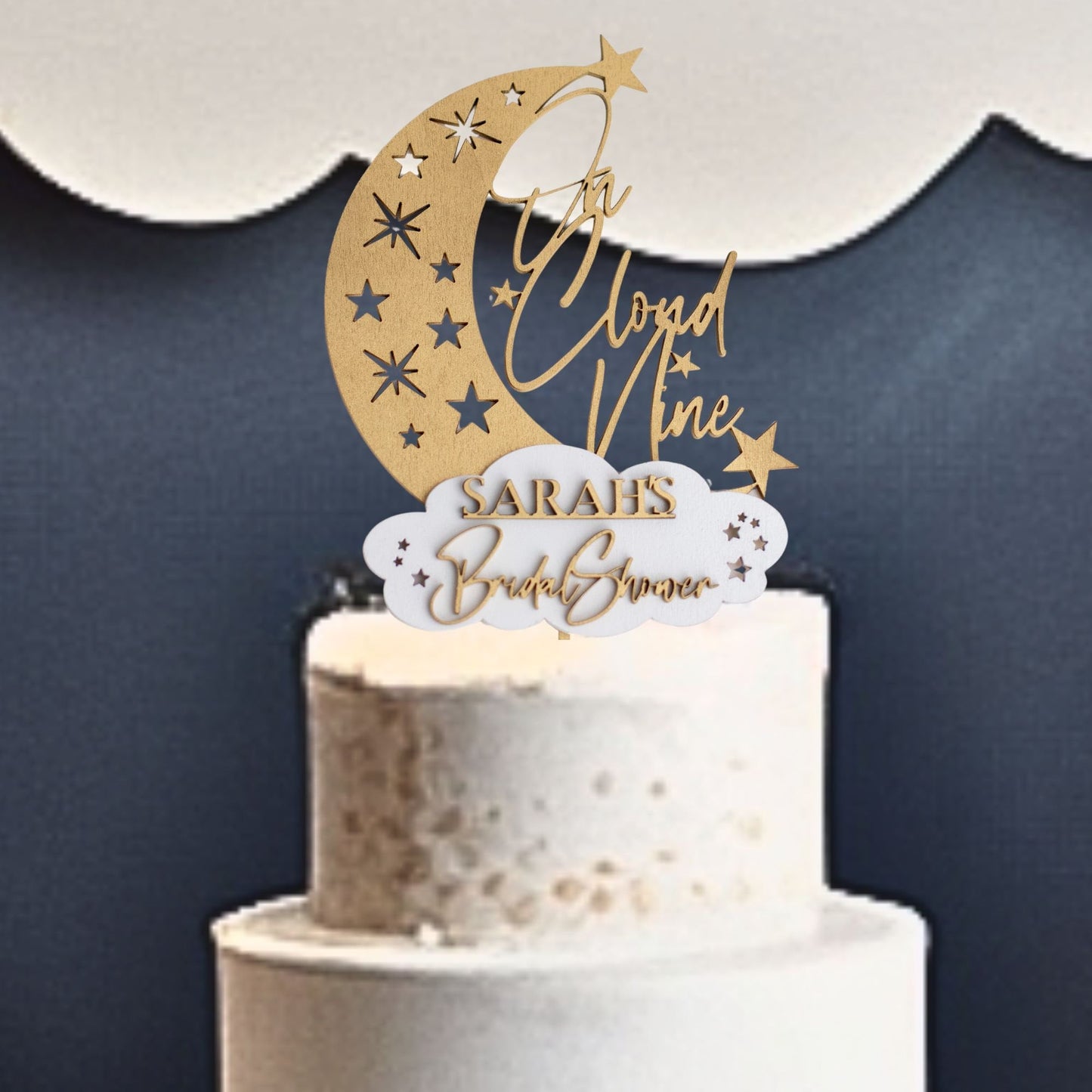 On Cloud Nine, Bridal Shower Cake Topper, Celestial Wedding, Name Cake Topper, Custom Cake Topper, Personalized Cake Topper, Wedding Shower